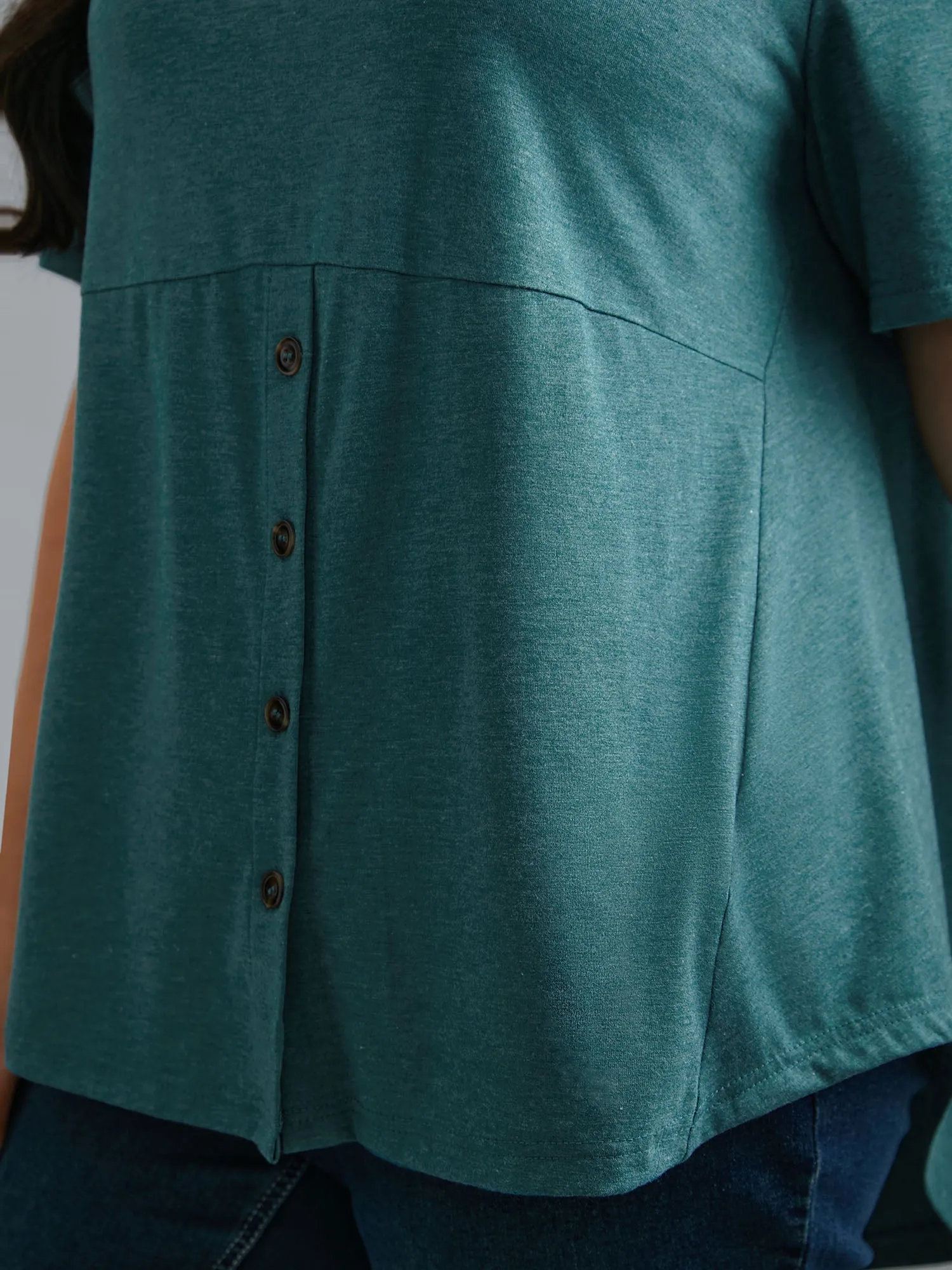 Crew Neck Front Placket Button Top sold by Bloomchic product image thumbnail 5