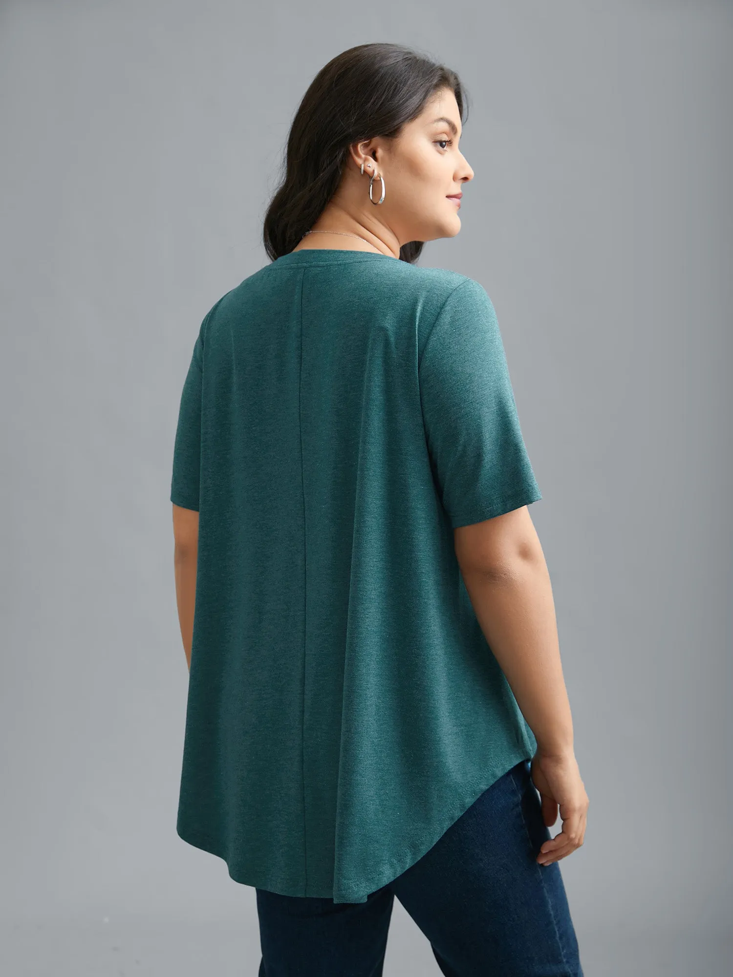 Crew Neck Front Placket Button Top sold by Bloomchic product image thumbnail 2