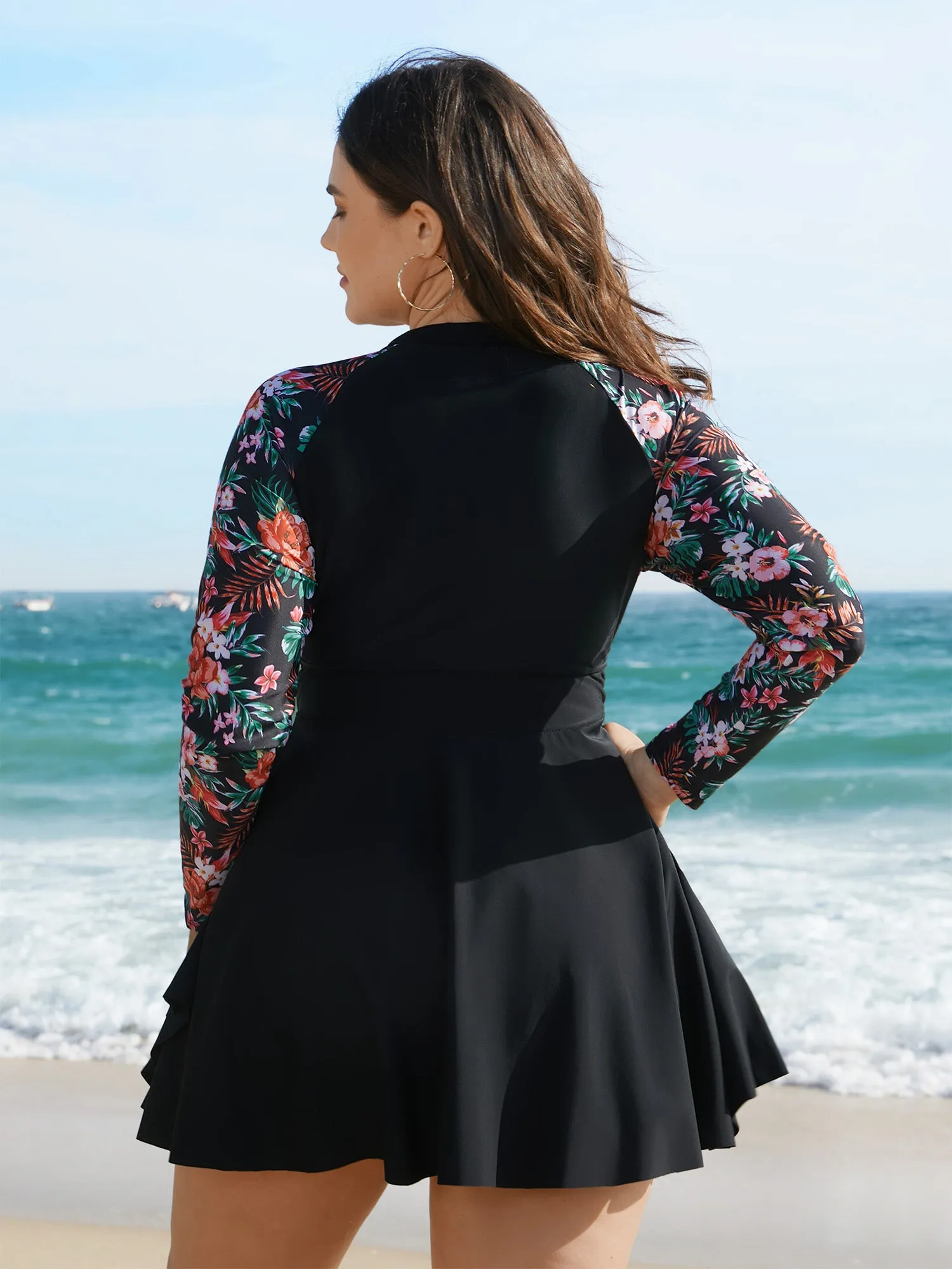 Floral Sleeve Half Zipper Swim Dress sold by Bloomchic product image thumbnail 2