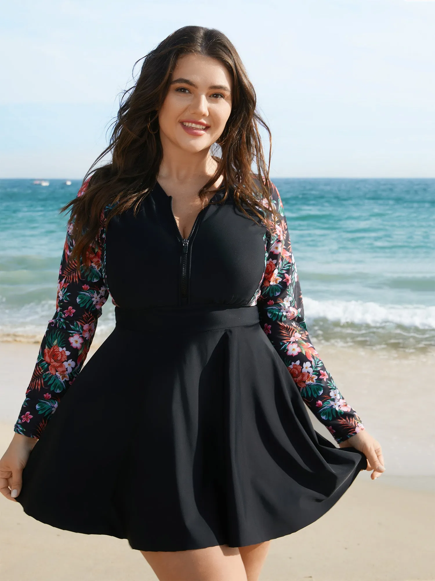 Floral Sleeve Half Zipper Swim Dress sold by Bloomchic product image thumbnail 3