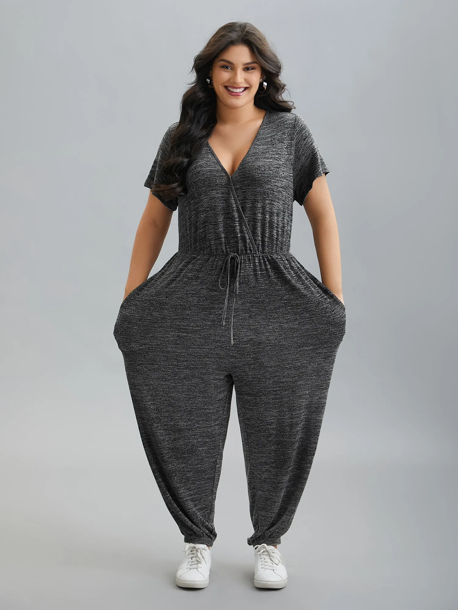 Plain Wrap Drawstring Pocket Jumpsuit sold by Bloomchic product image thumbnail 4