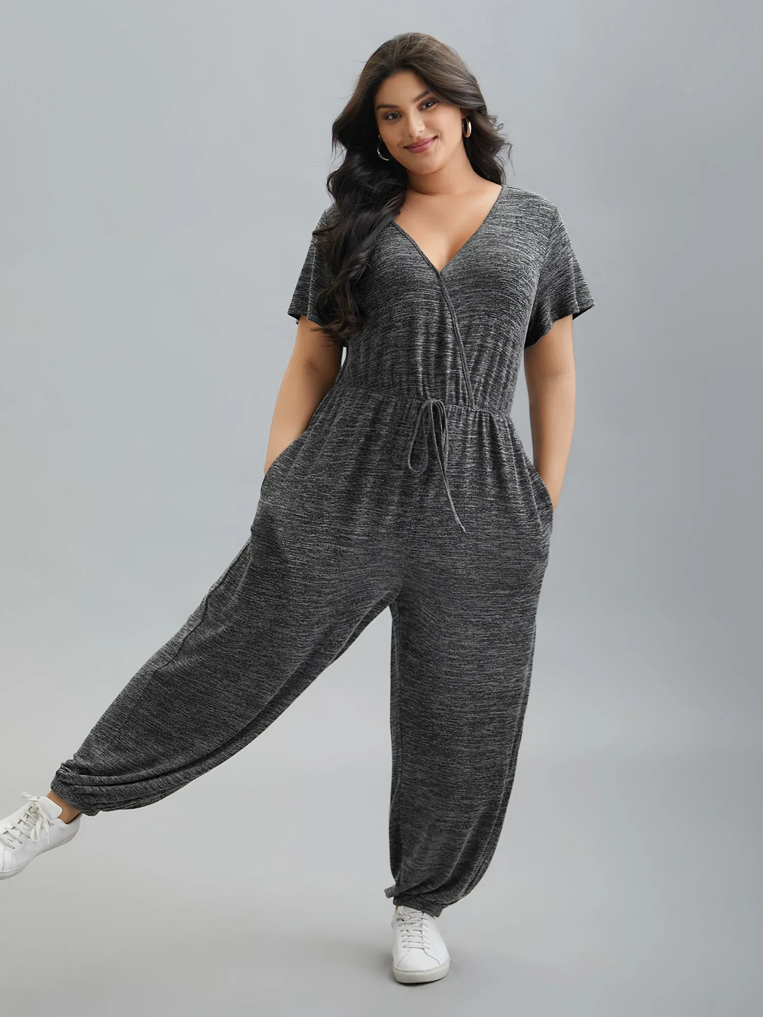 Plain Wrap Drawstring Pocket Jumpsuit sold by Bloomchic
