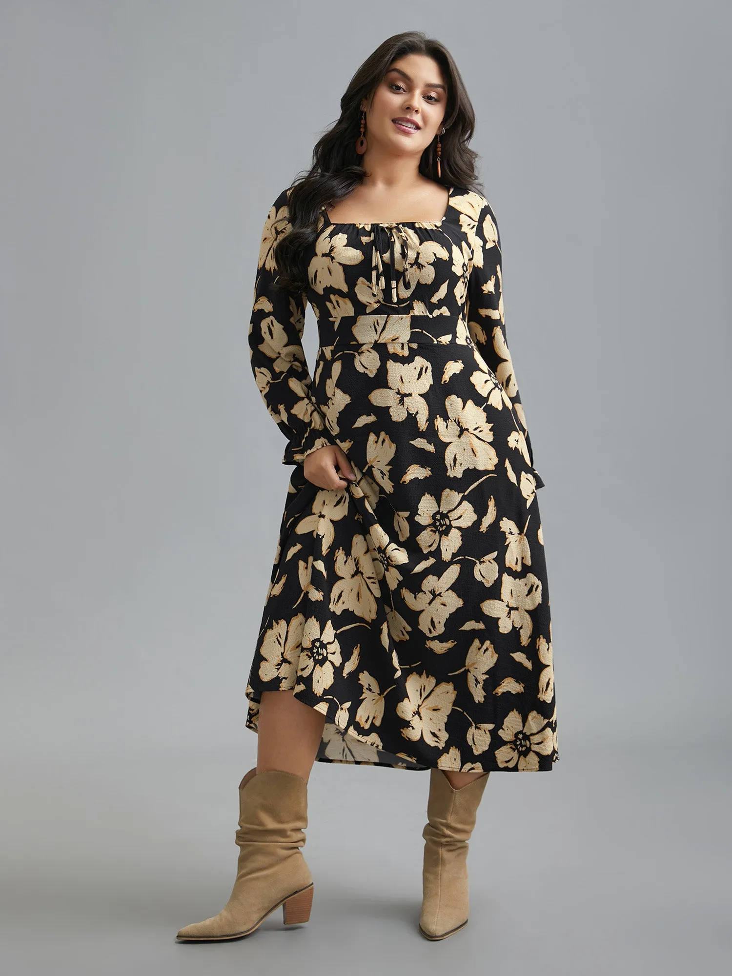 Square Neck Silhouette Flower Ruffled Dress sold by Bloomchic product image thumbnail 2