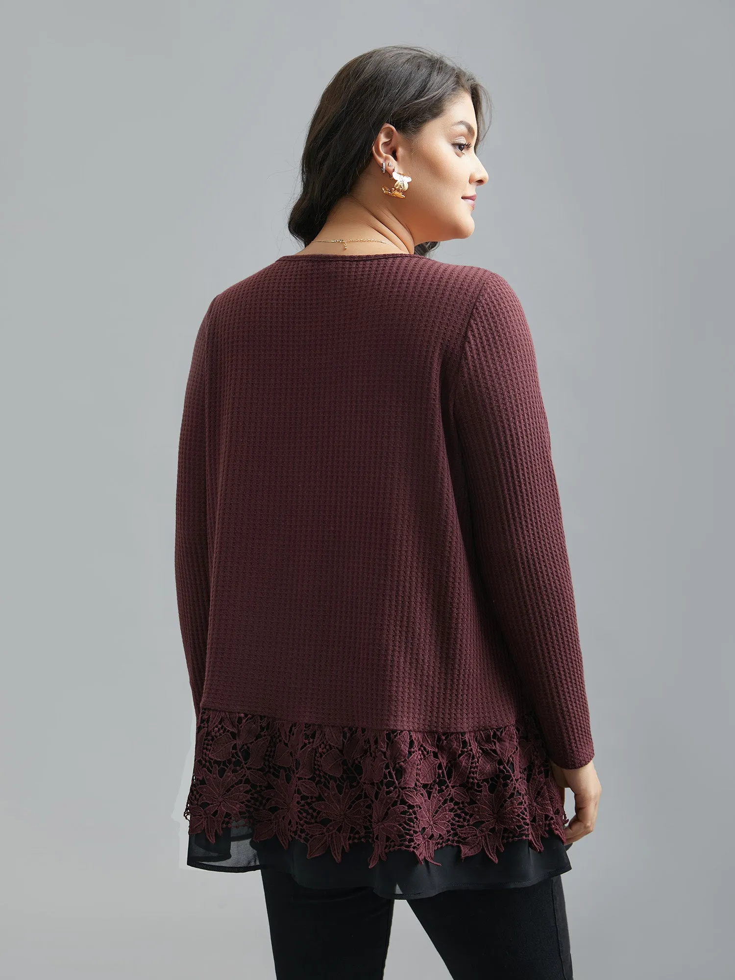 Scalloped Lace Waffle Knit Top sold by Bloomchic product image thumbnail 5