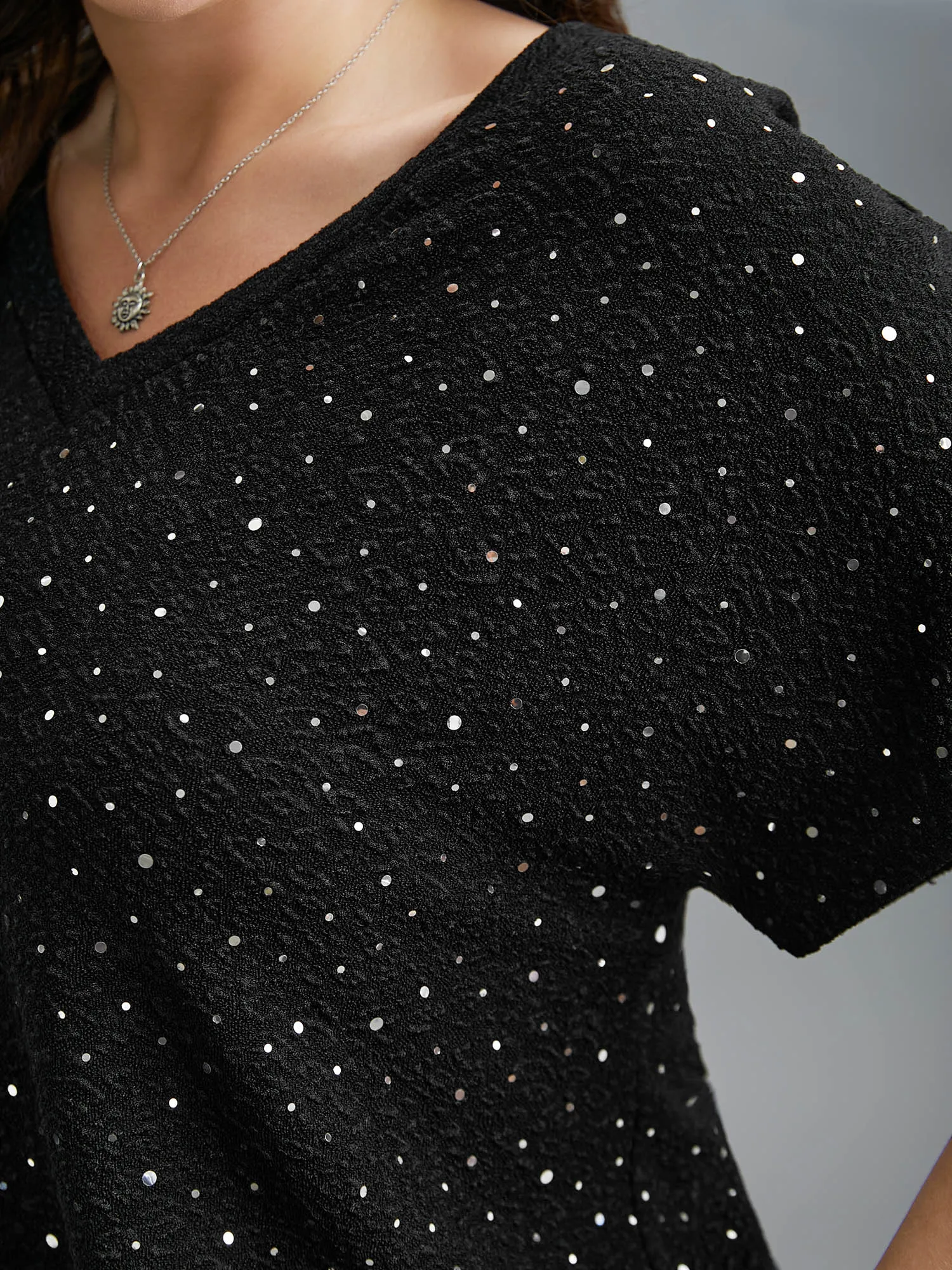 V-Neck Sequin Textured T-Shirt sold by Bloomchic product image thumbnail 2