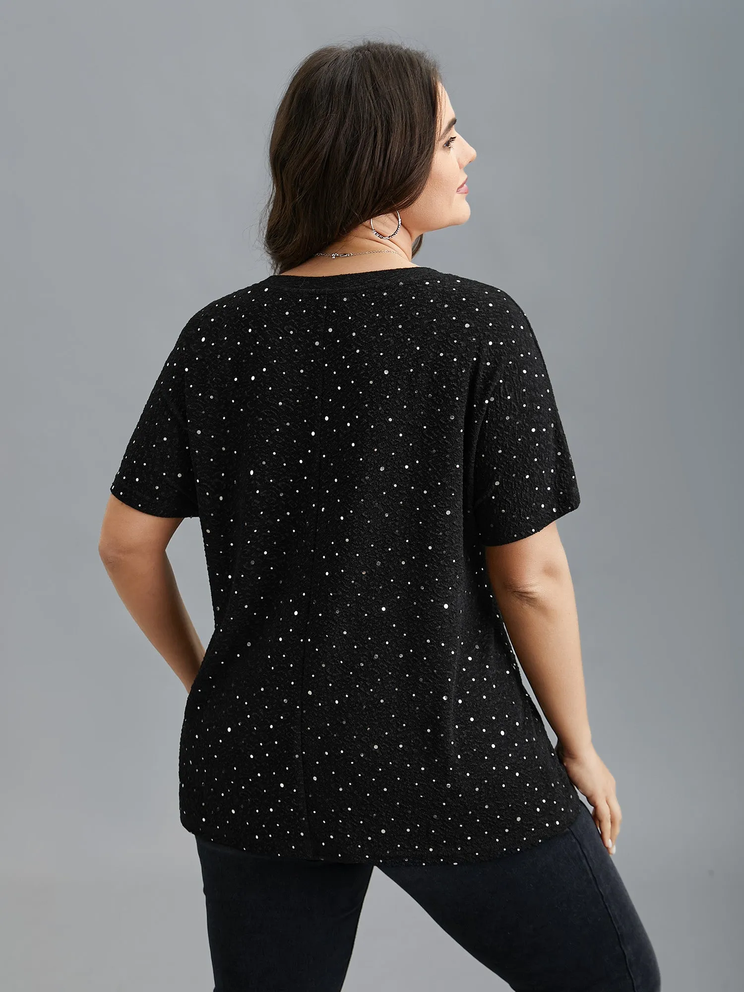 V-Neck Sequin Textured T-Shirt sold by Bloomchic product image thumbnail 5