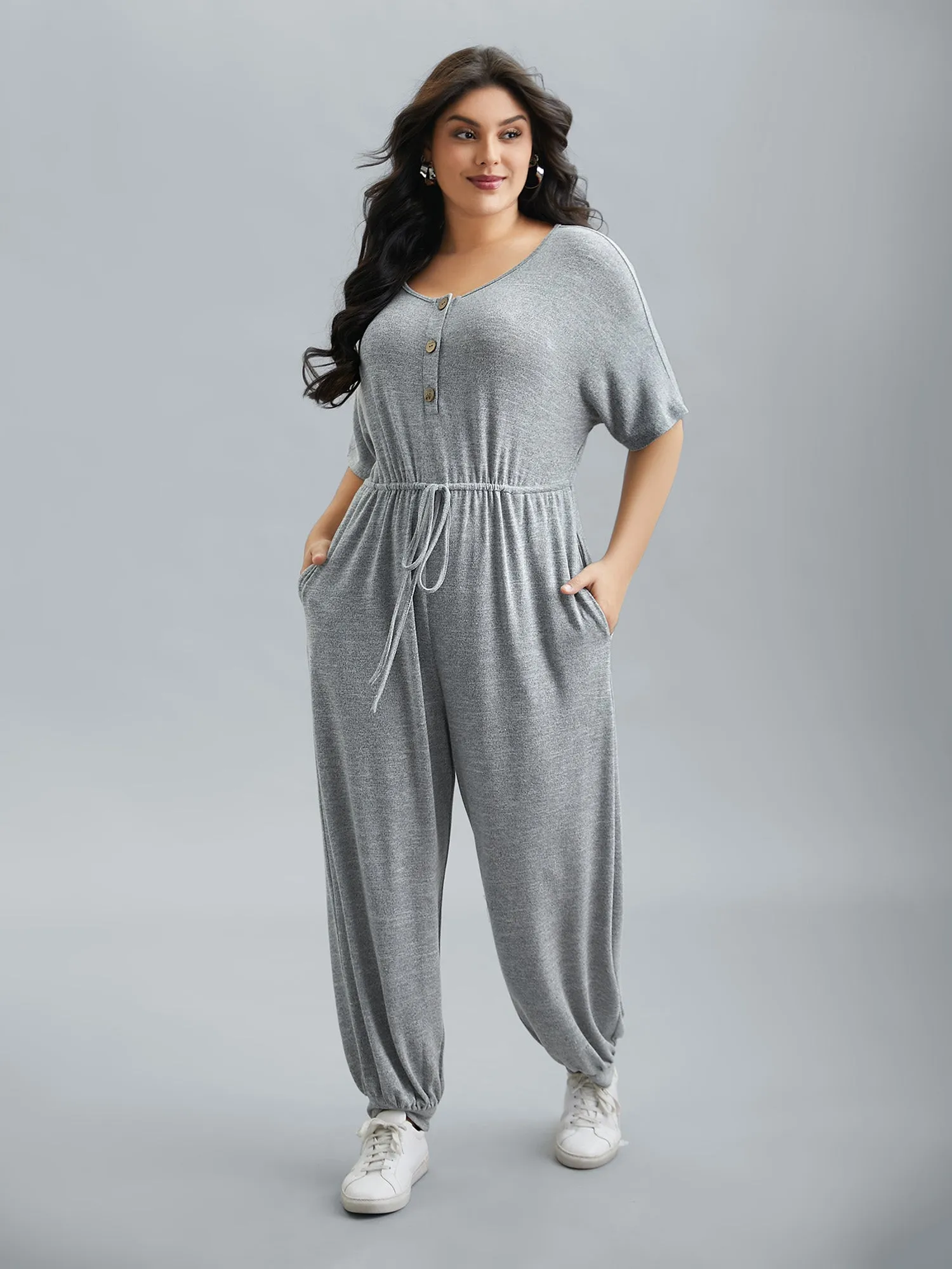 Supersoft Button Drawstring Straight Jumpsuit sold by Bloomchic product image thumbnail 3