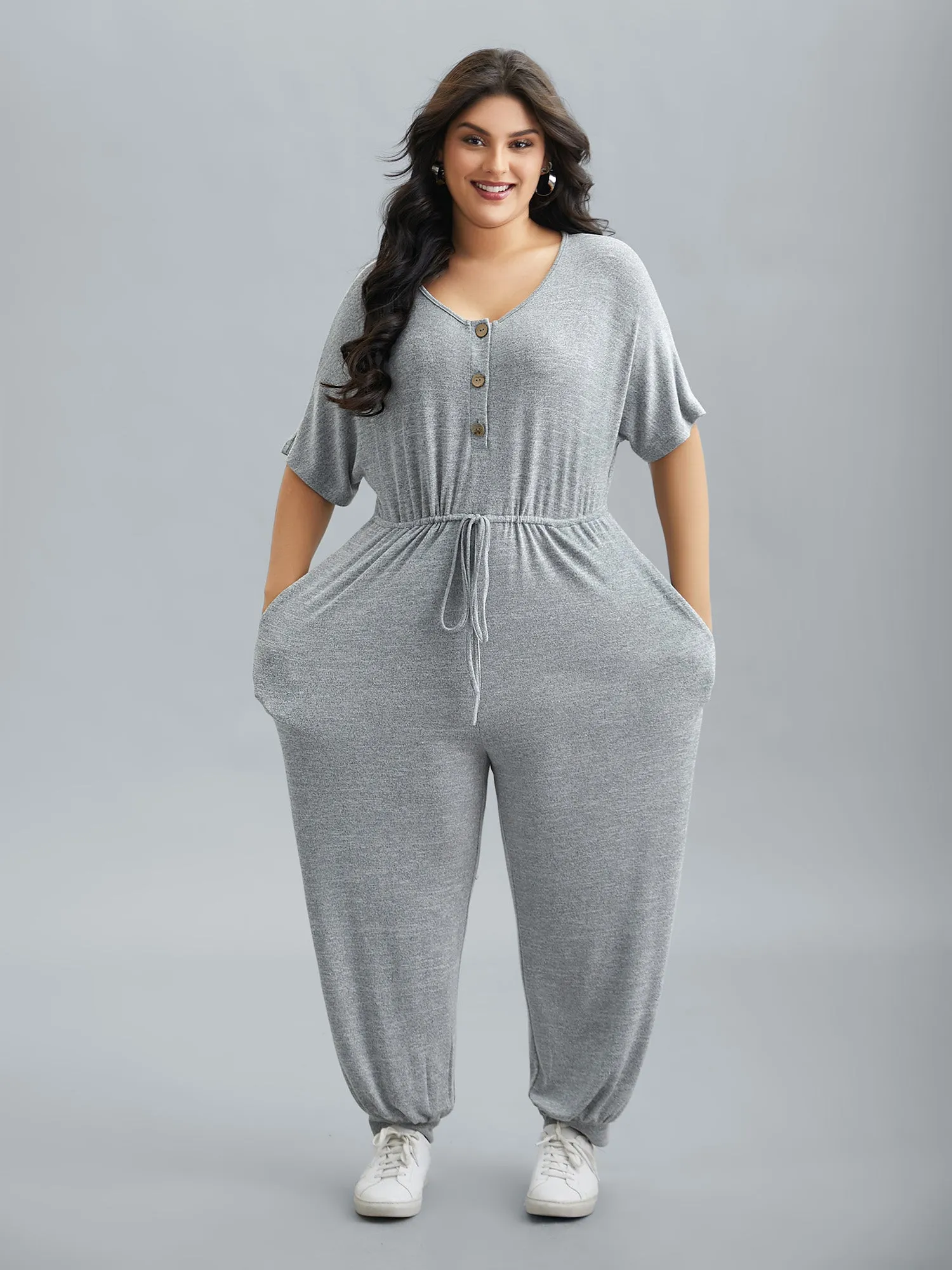 Supersoft Button Drawstring Straight Jumpsuit sold by Bloomchic product image thumbnail 4