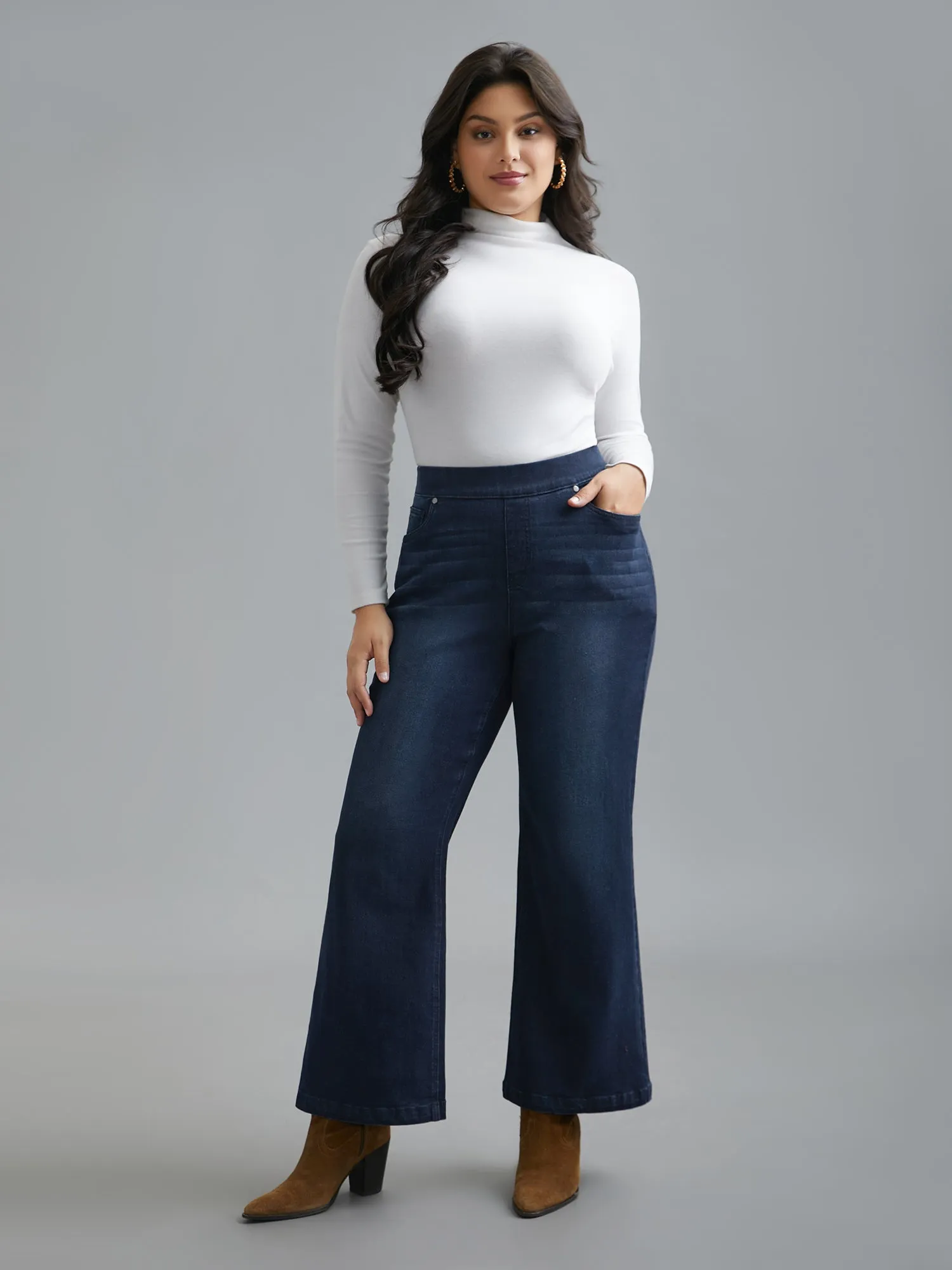 Elastic Waist Pocket Bootcut Jeans sold by Bloomchic product image thumbnail 3