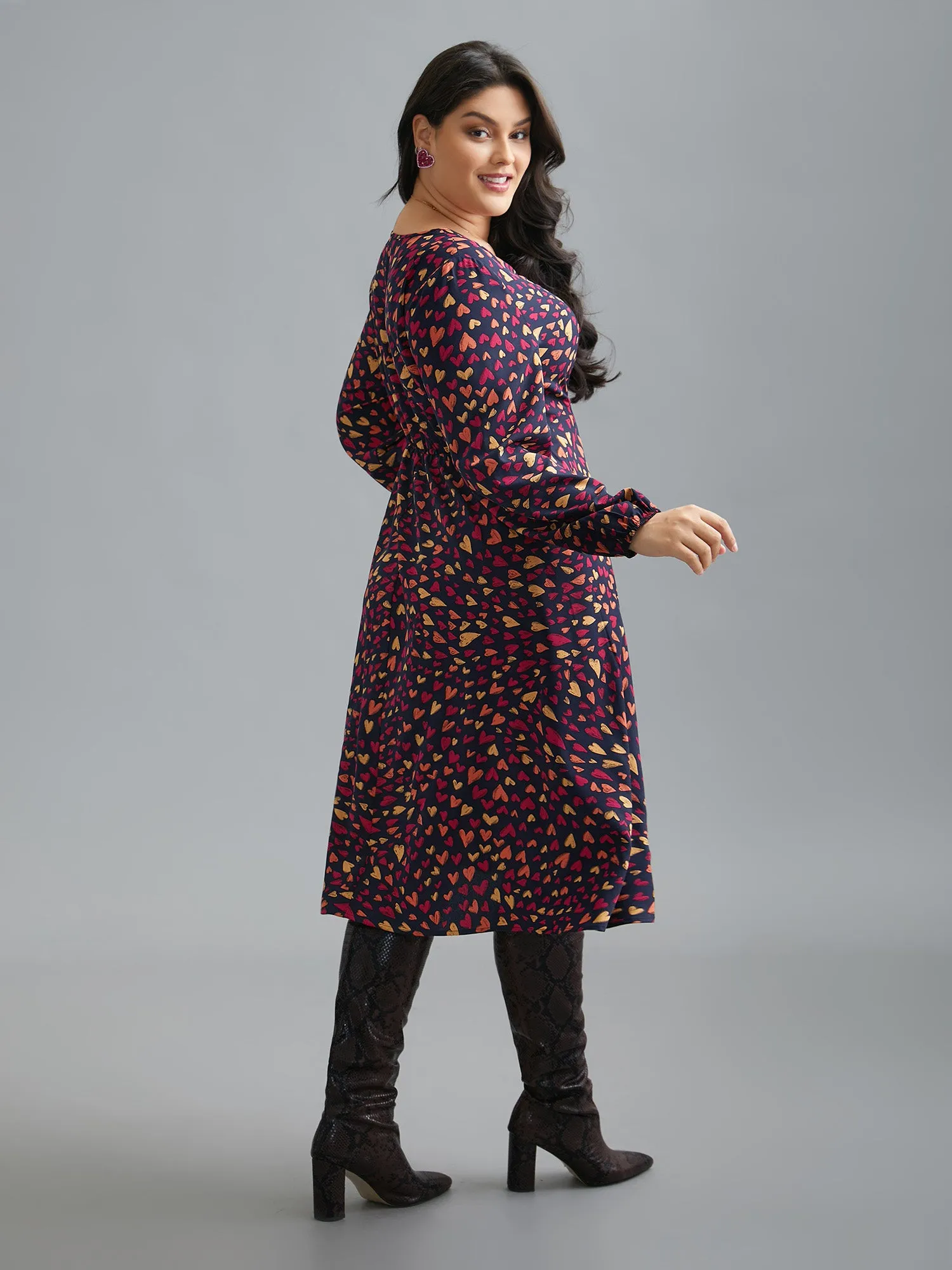 Multi-Color Hearts Pattern Stretchy Waist Dress sold by Bloomchic product image thumbnail 4