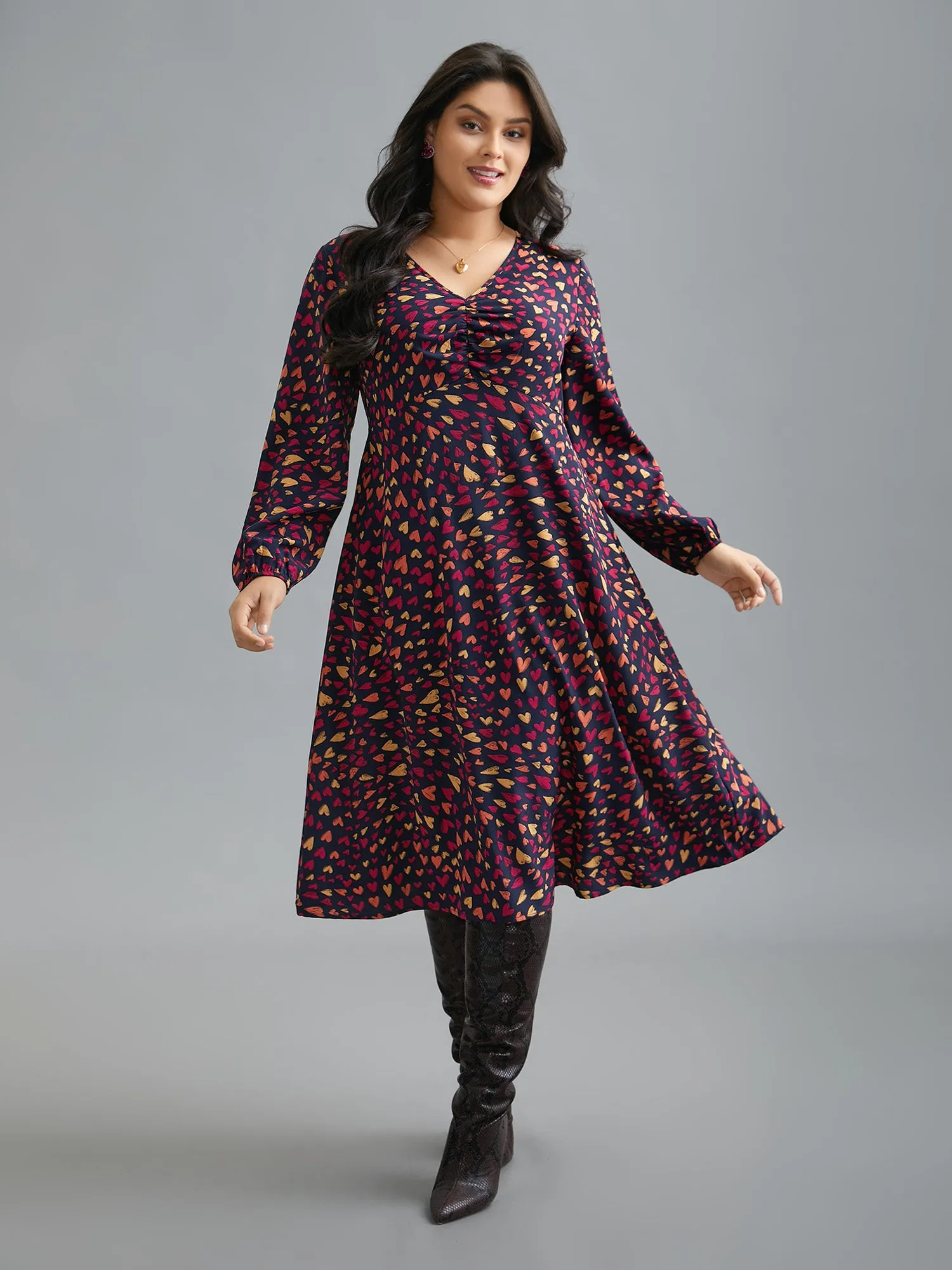 Multi-Color Hearts Pattern Stretchy Waist Dress sold by Bloomchic product image thumbnail 2