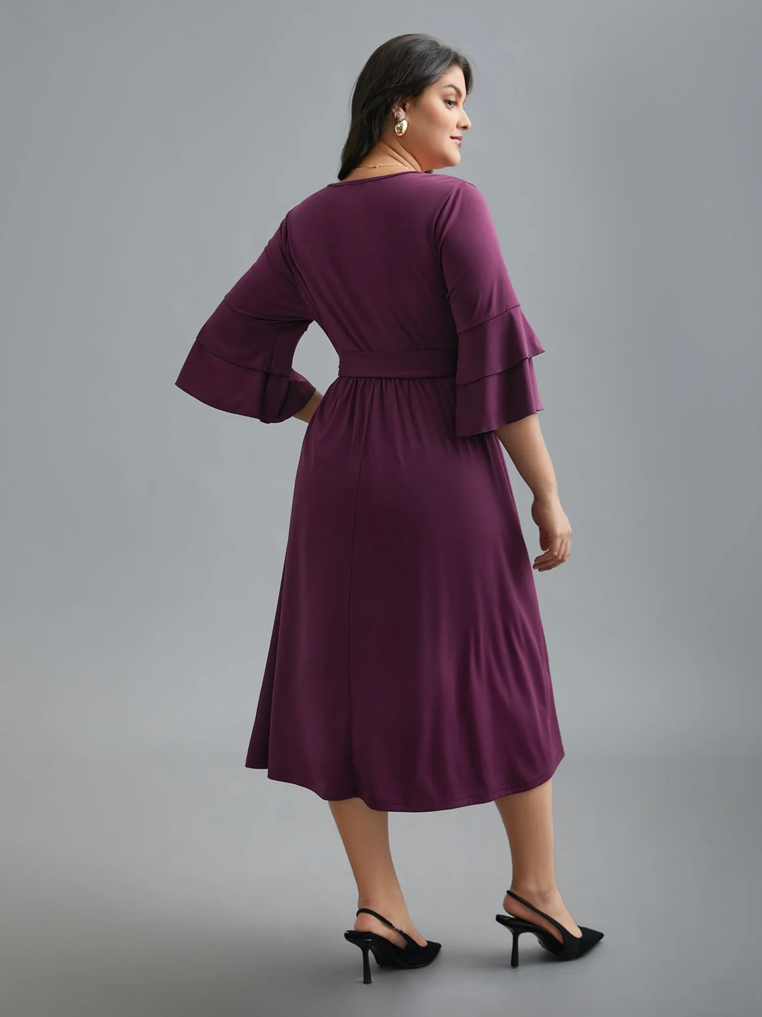 Tiered Ruffles Belted Stretchy Waist Dress sold by Bloomchic product image thumbnail 4