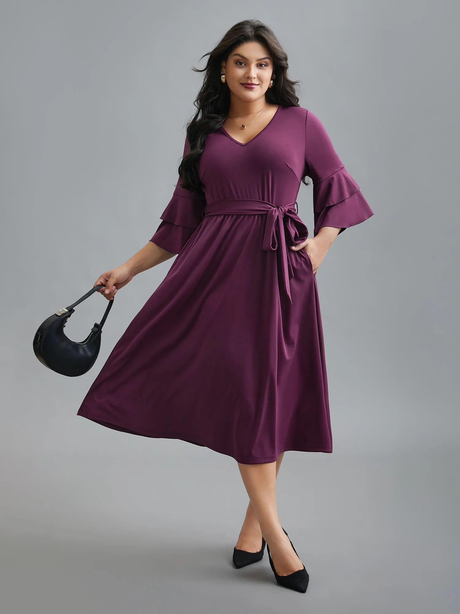 Tiered Ruffles Belted Stretchy Waist Dress sold by Bloomchic