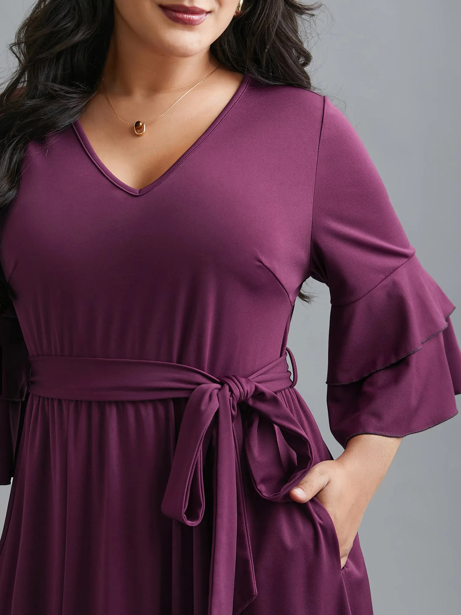 Tiered Ruffles Belted Stretchy Waist Dress sold by Bloomchic product image thumbnail 2