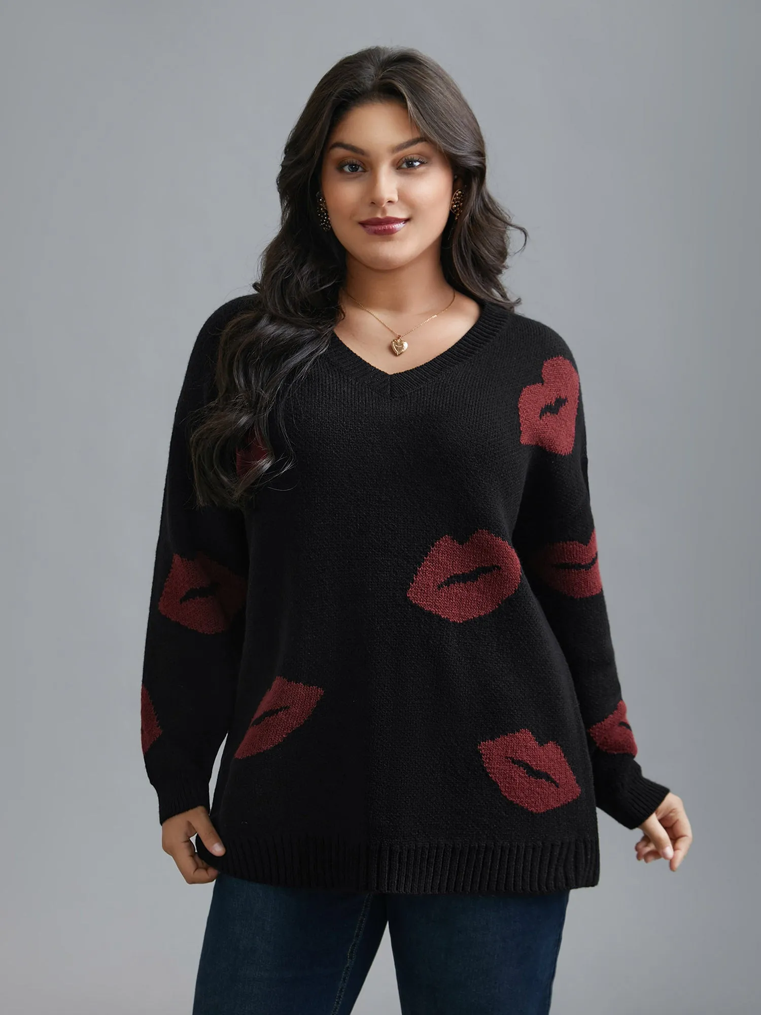 Lip Print Contrast Knit Pullover sold by Bloomchic product image thumbnail 4