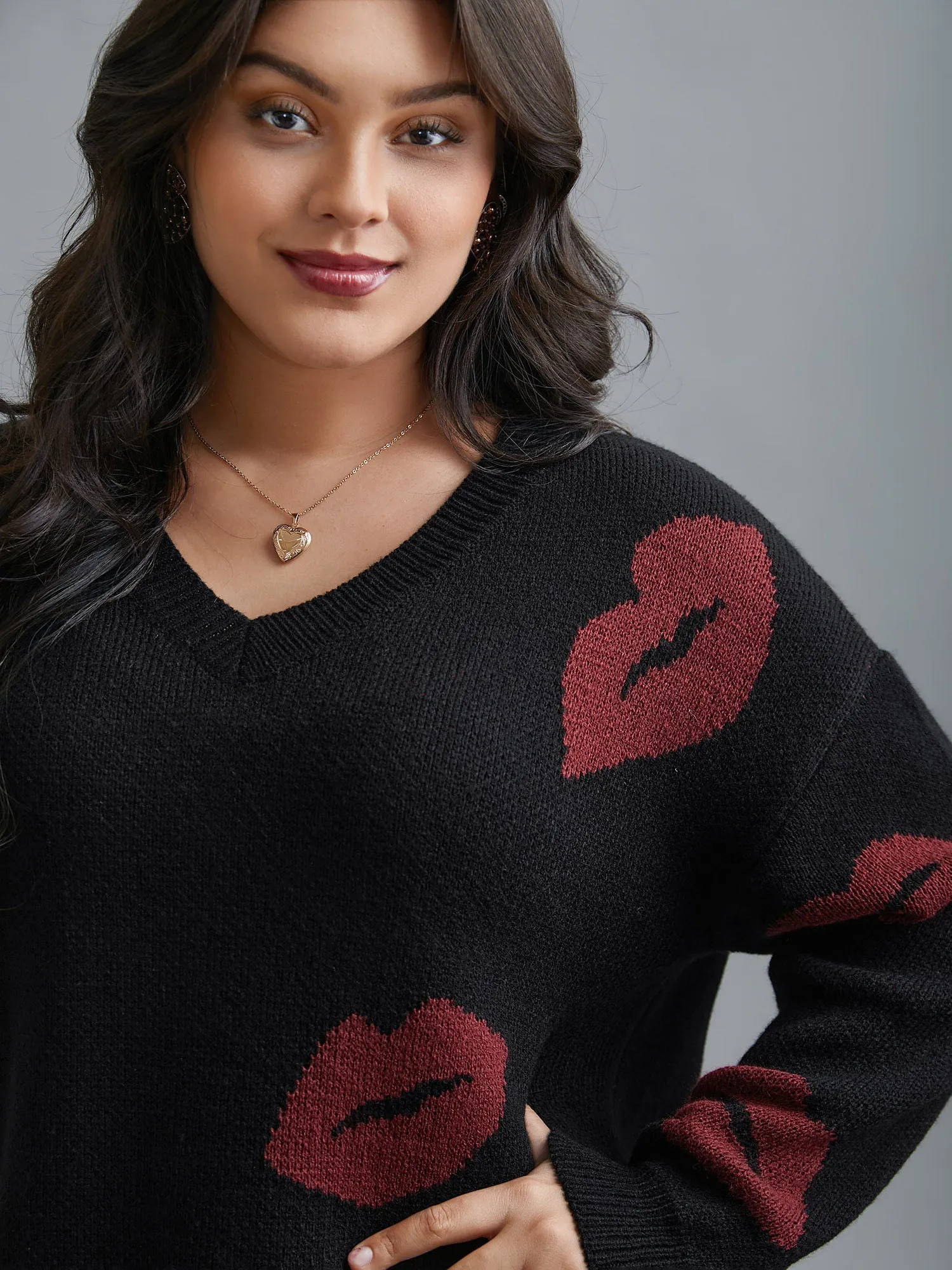 Lip Print Contrast Knit Pullover sold by Bloomchic product image thumbnail 5