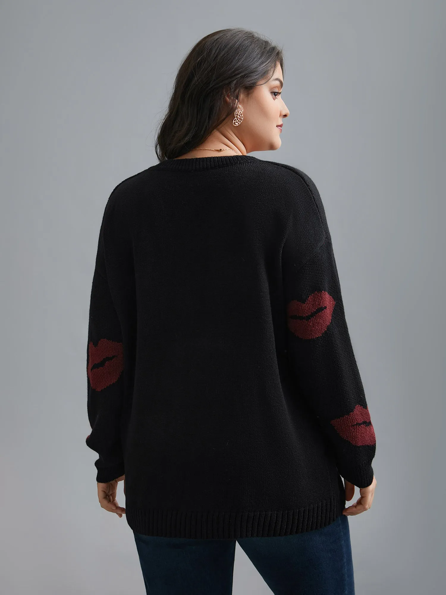 Lip Print Contrast Knit Pullover sold by Bloomchic product image thumbnail 2
