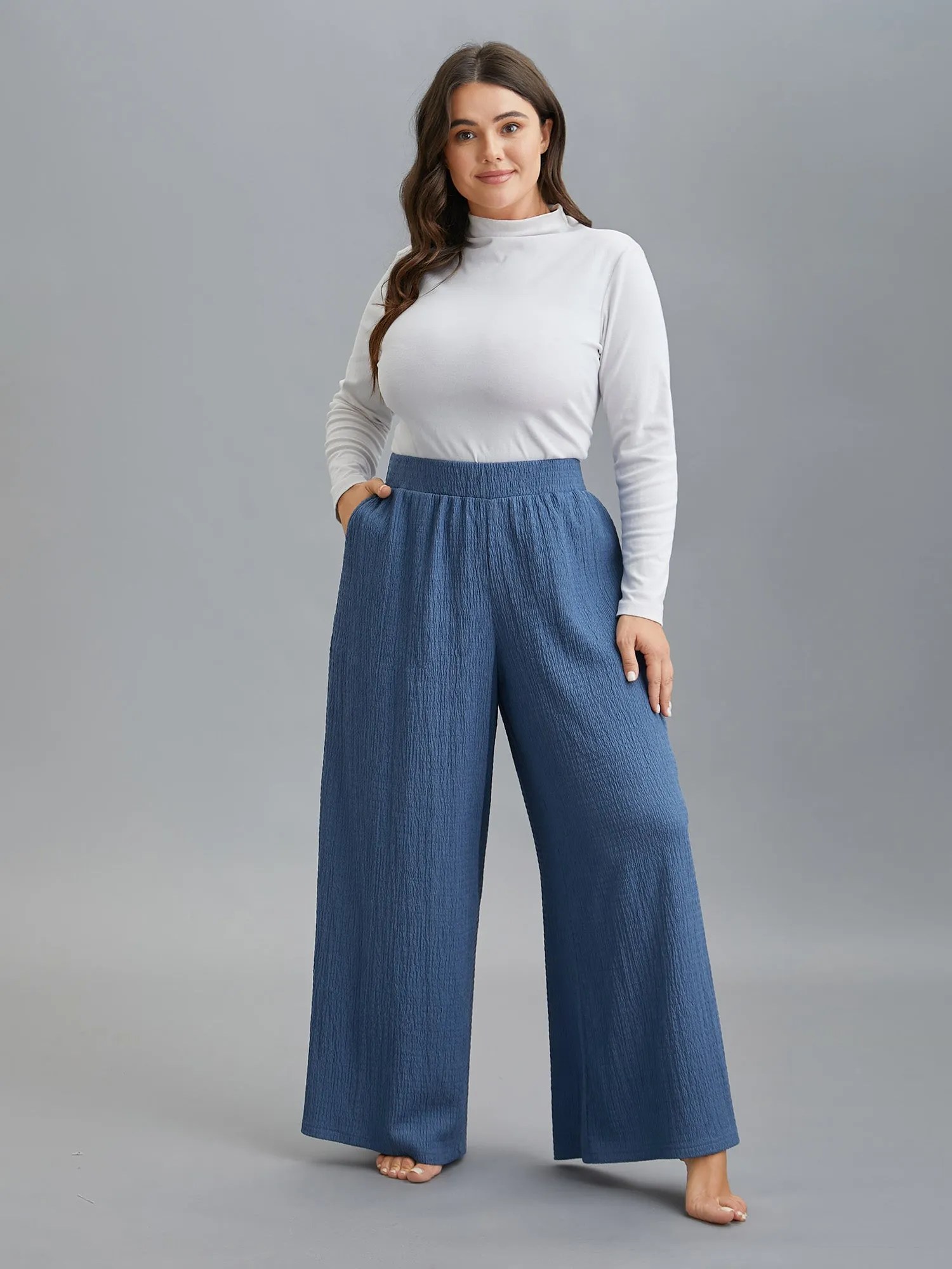 Solid Textured Elastic Waist Lounge Bottoms sold by Bloomchic product image thumbnail 2