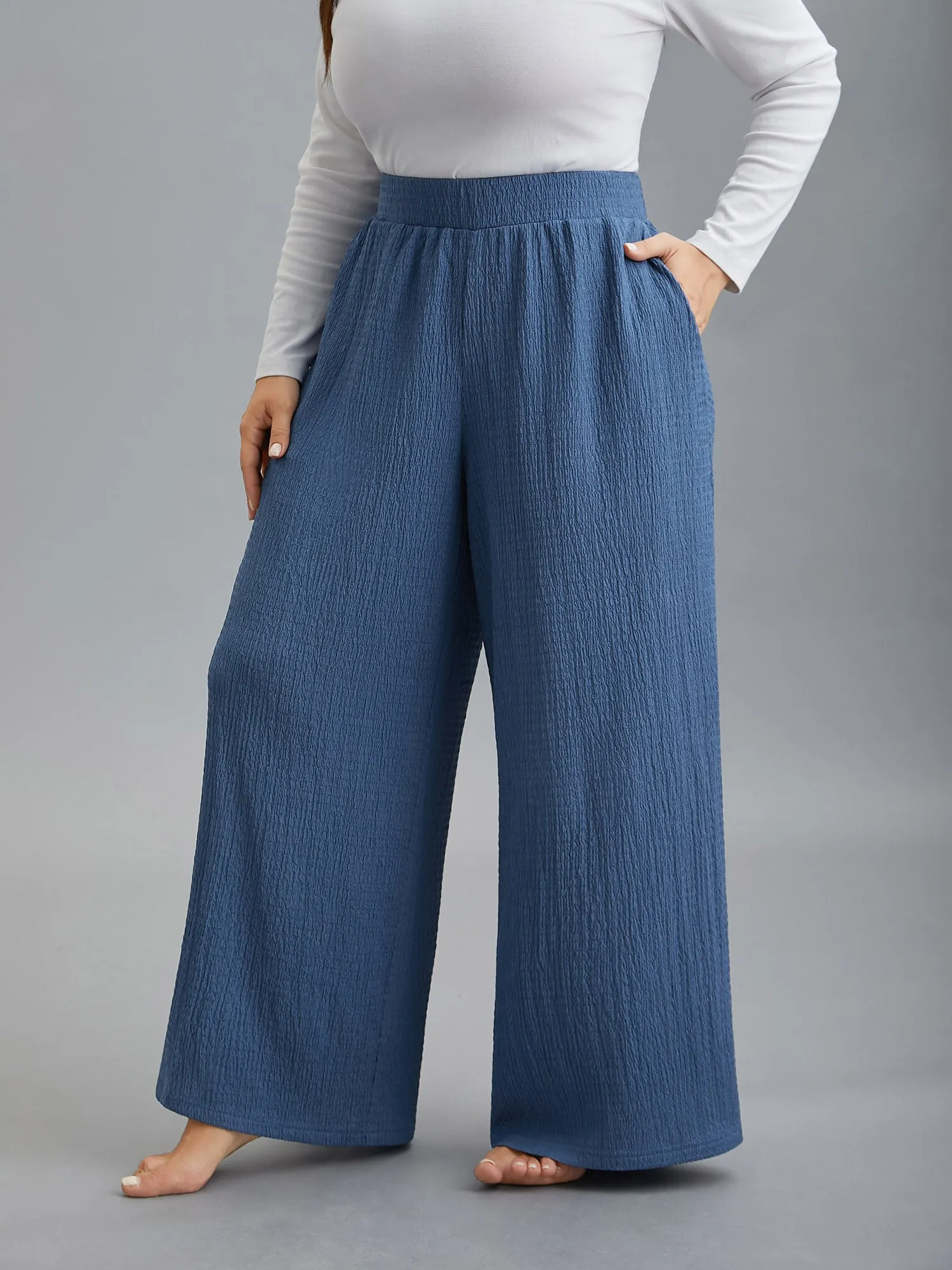 Solid Textured Elastic Waist Lounge Bottoms sold by Bloomchic product image thumbnail 4