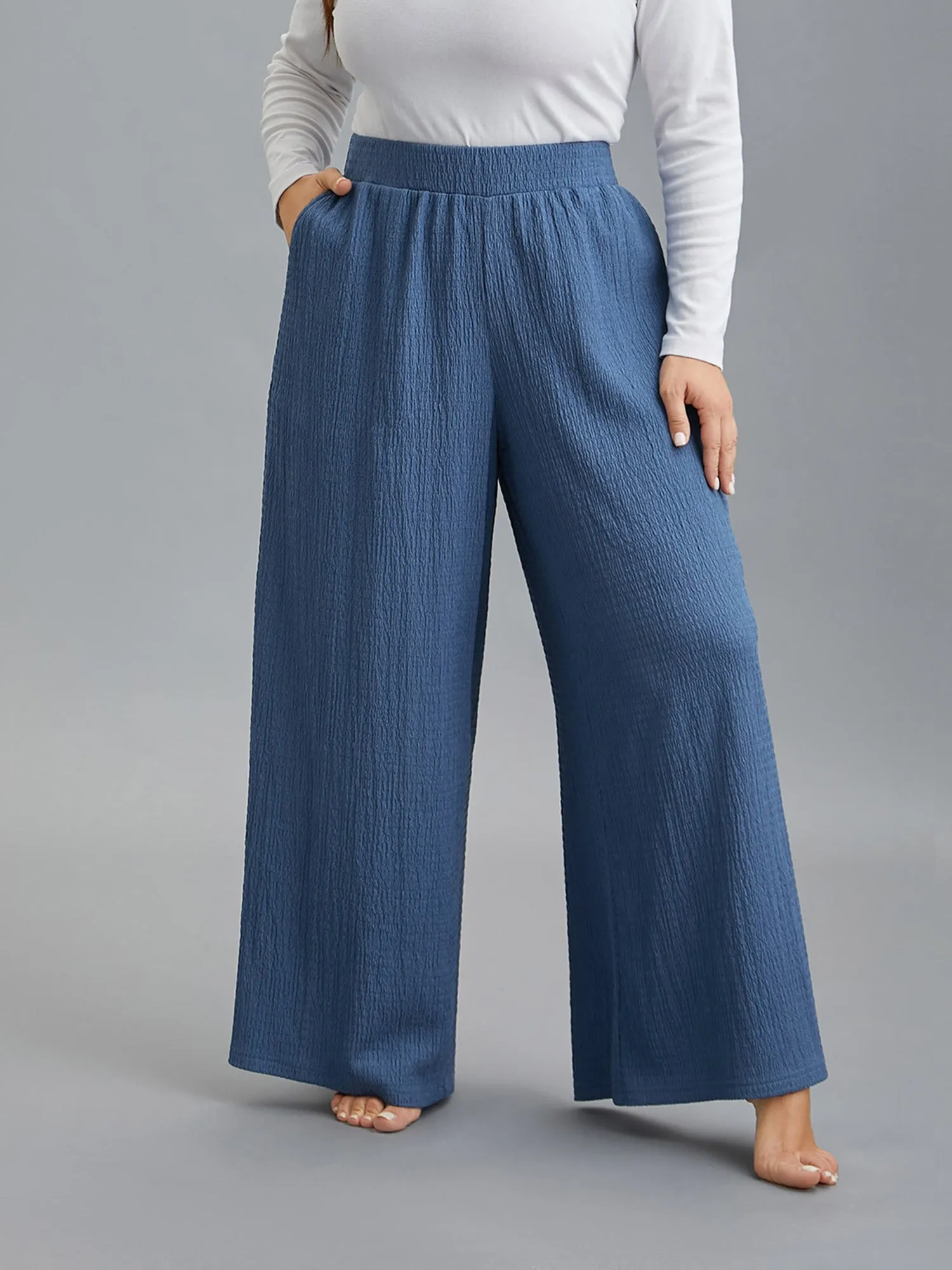 Solid Textured Elastic Waist Lounge Bottoms sold by Bloomchic