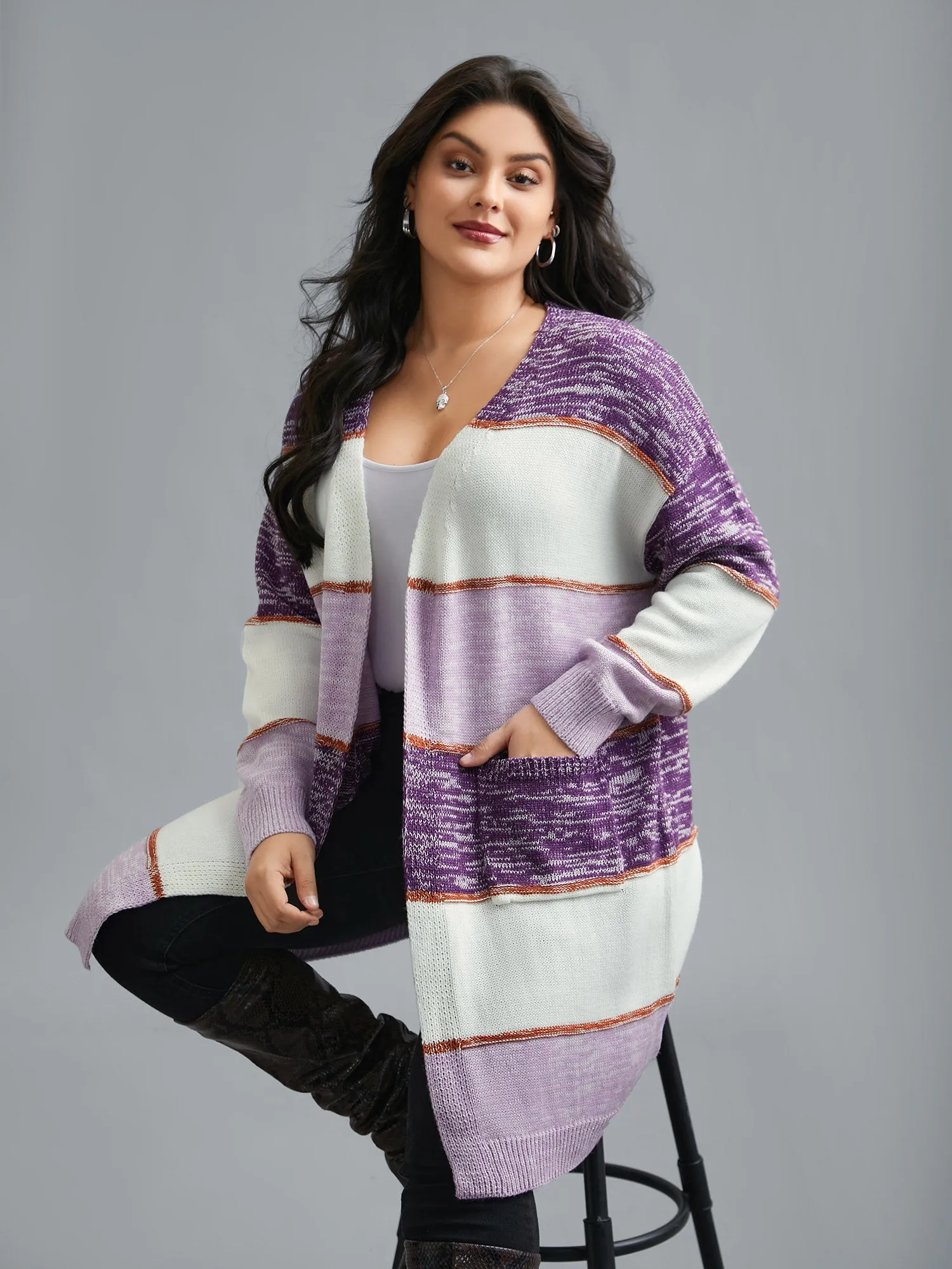 Color Block Textured Open-Front Cardigan sold by Bloomchic product image thumbnail 4