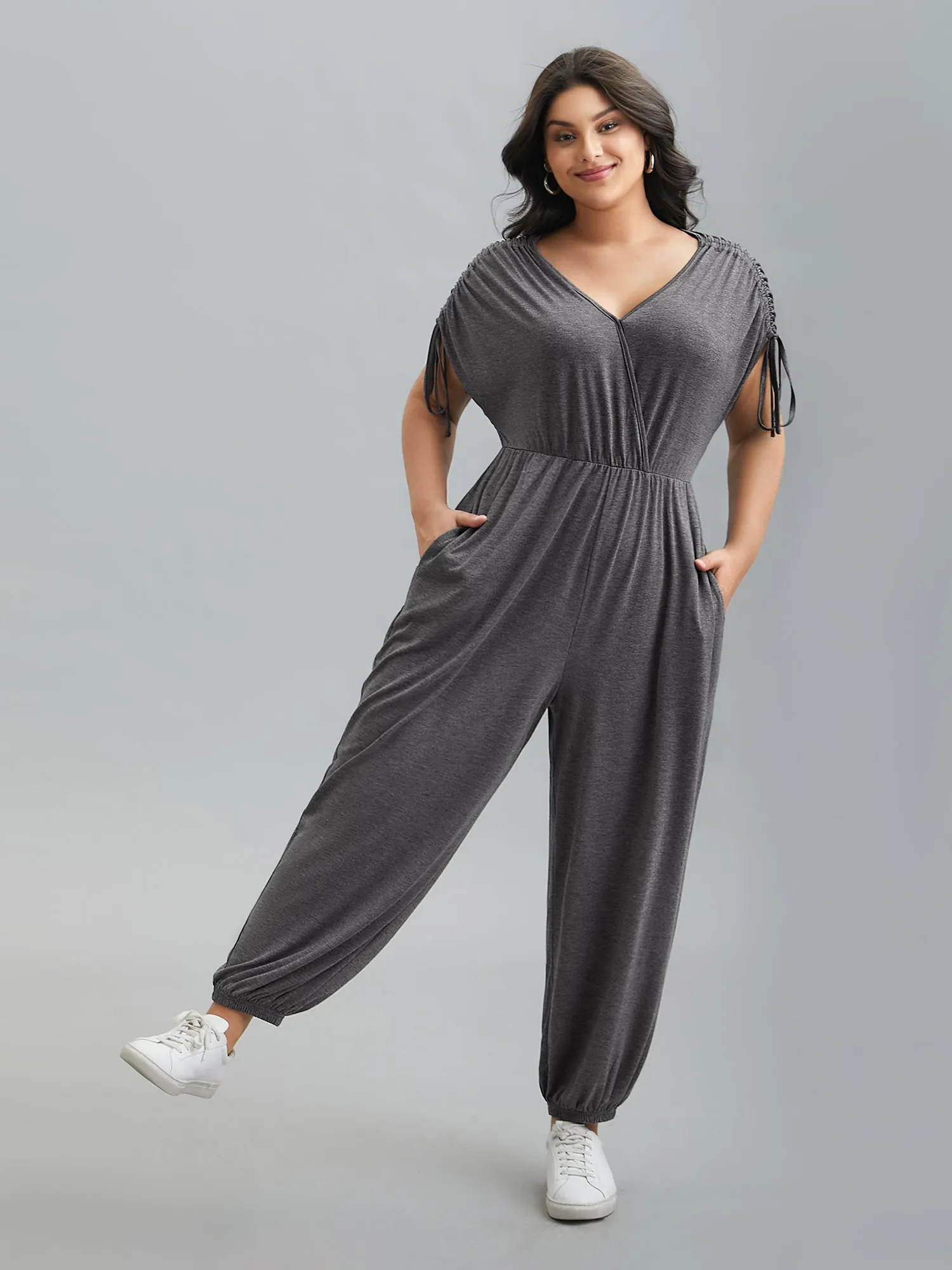 Surplice Neck Drawstring Stretch Jumpsuit sold by Bloomchic product image thumbnail 3