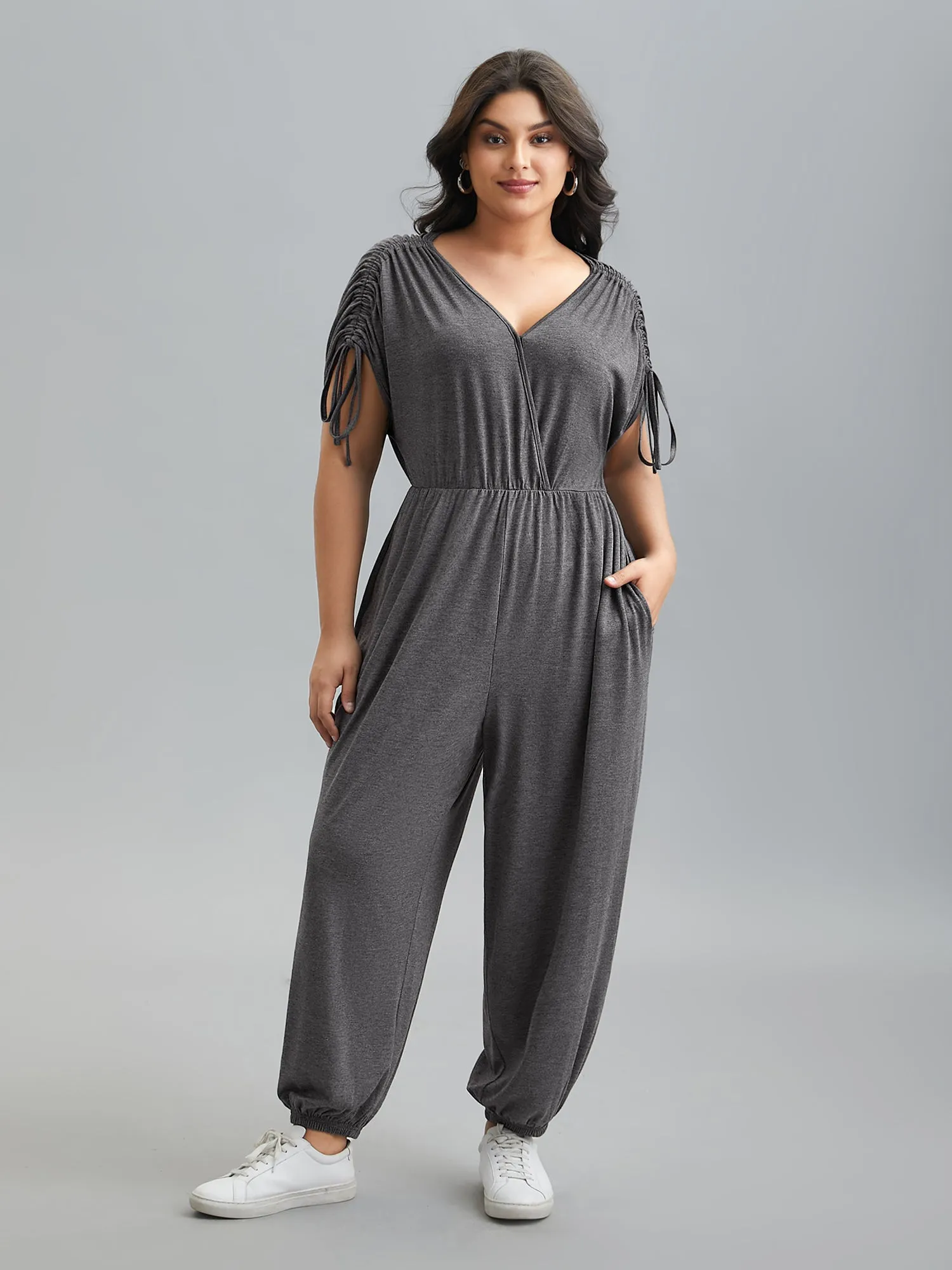 Surplice Neck Drawstring Stretch Jumpsuit sold by Bloomchic product image thumbnail 4