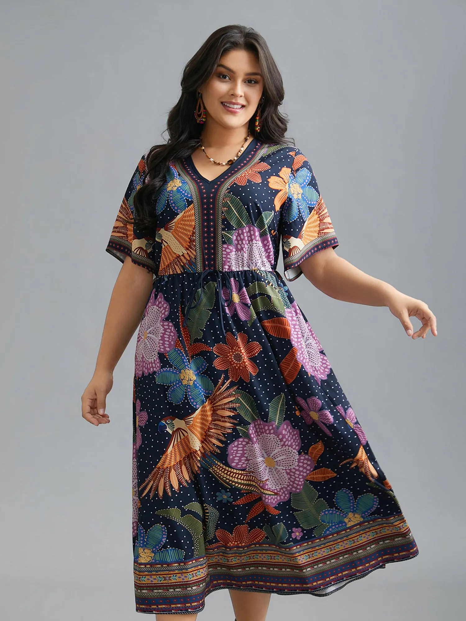 V Neck Multi-Color Floral Midi Dress sold by Bloomchic