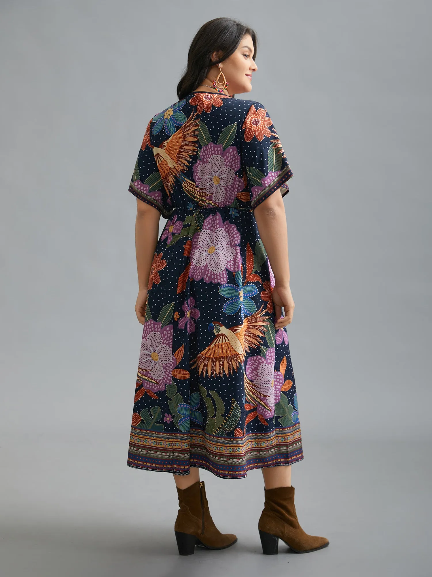 V Neck Multi-Color Floral Midi Dress sold by Bloomchic product image thumbnail 5