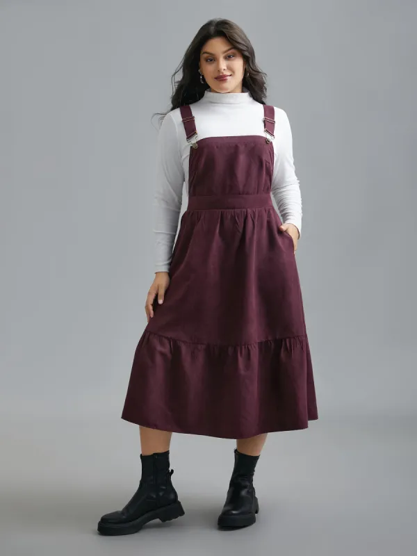 Overall Adjustable Straps Tiered Midi Dress sold by Bloomchic