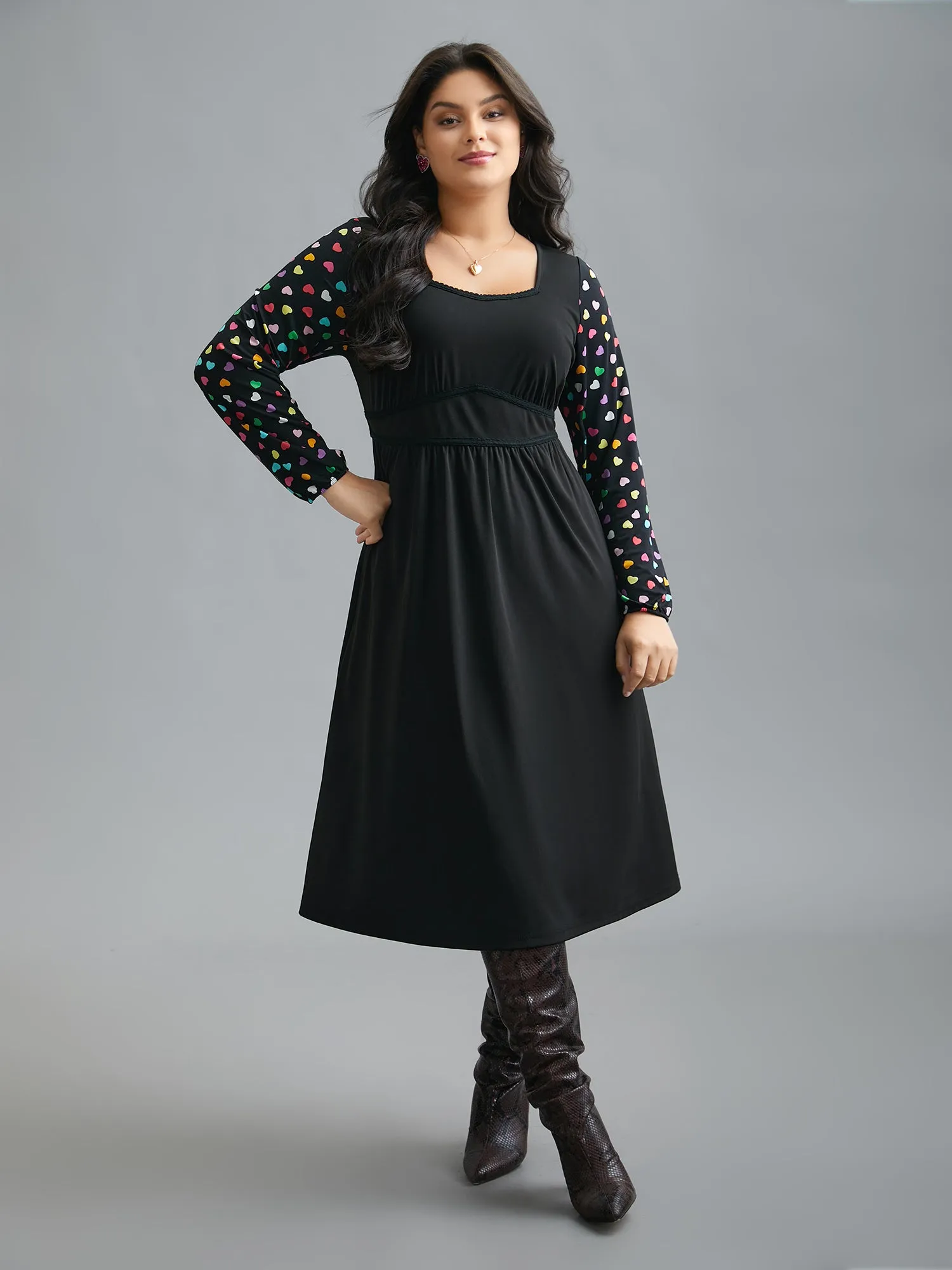 Polka Dot Sleeve Waist-Cinched Lace Dress sold by Bloomchic product image thumbnail 3