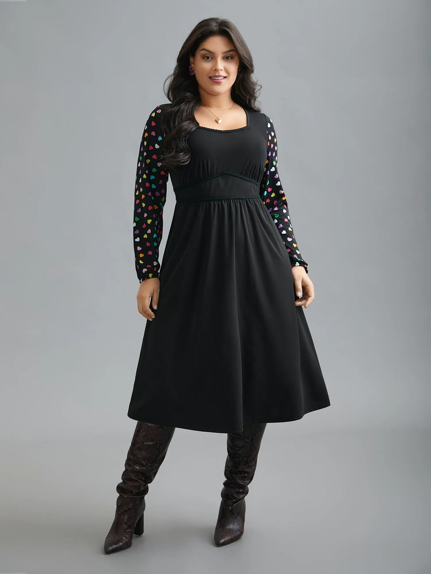 Polka Dot Sleeve Waist-Cinched Lace Dress sold by Bloomchic product image thumbnail 2