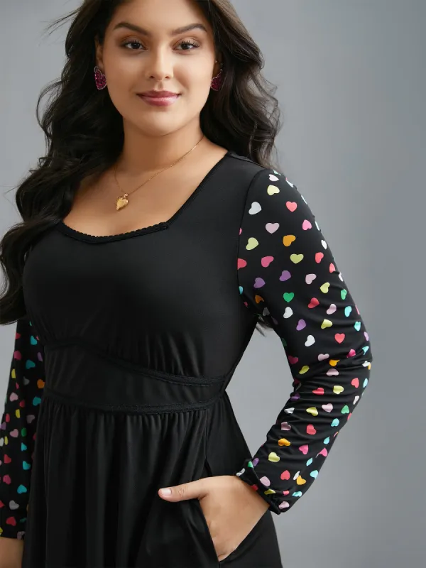 Polka Dot Sleeve Waist-Cinched Lace Dress sold by Bloomchic