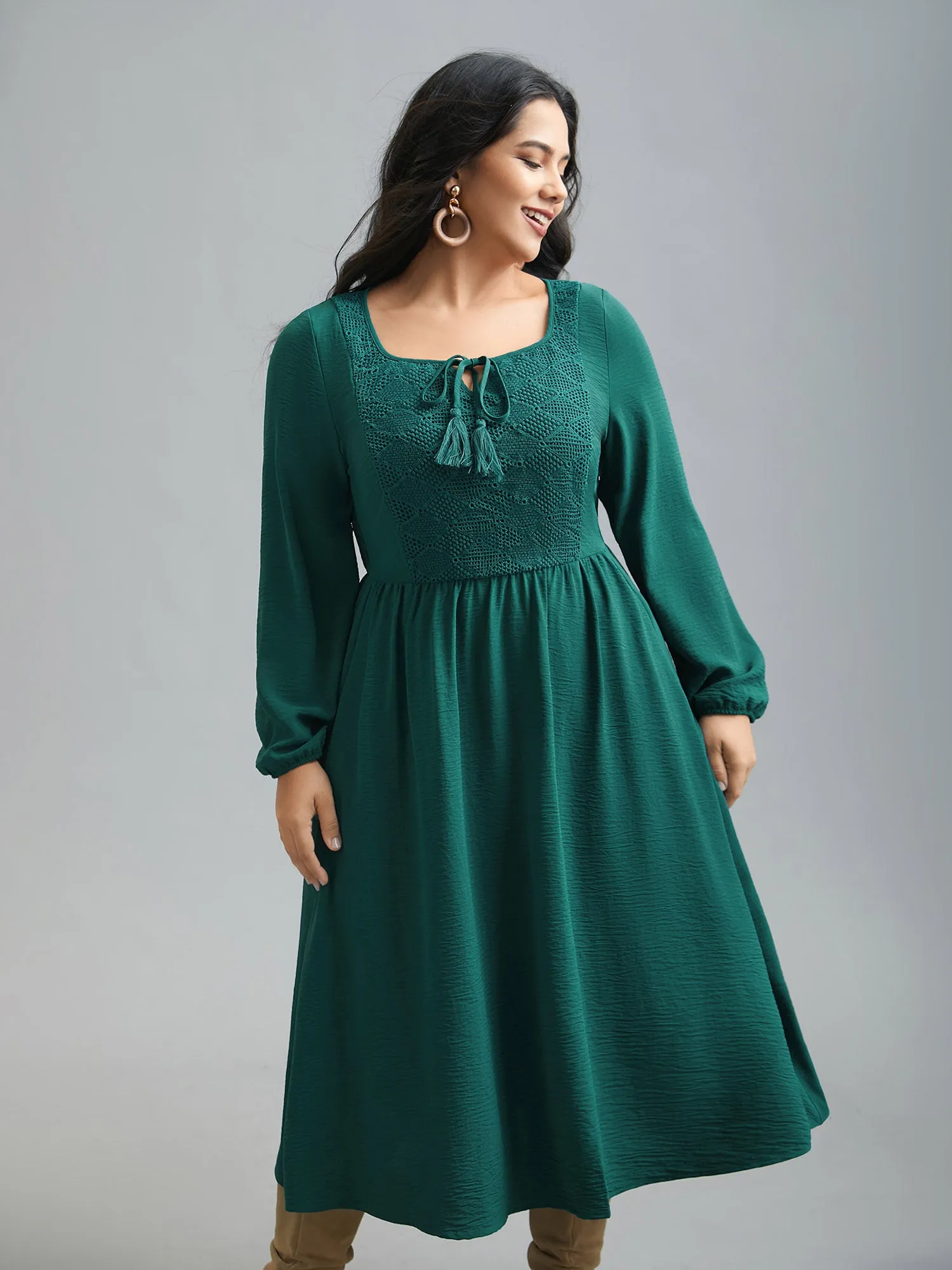 Lace Neck Detail Tassels Midi Dress sold by Bloomchic product image thumbnail 2