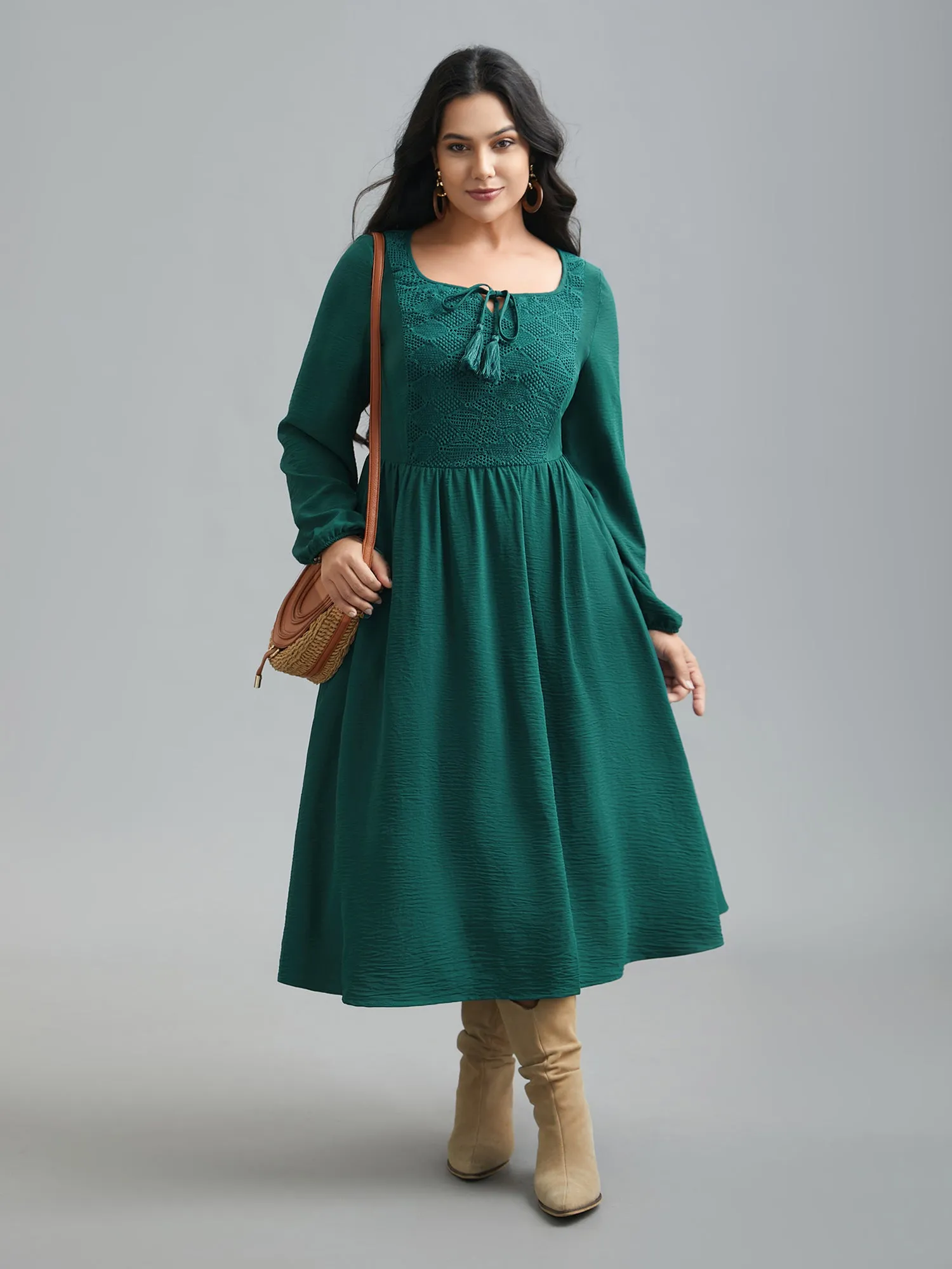 Lace Neck Detail Tassels Midi Dress sold by Bloomchic product image thumbnail 4