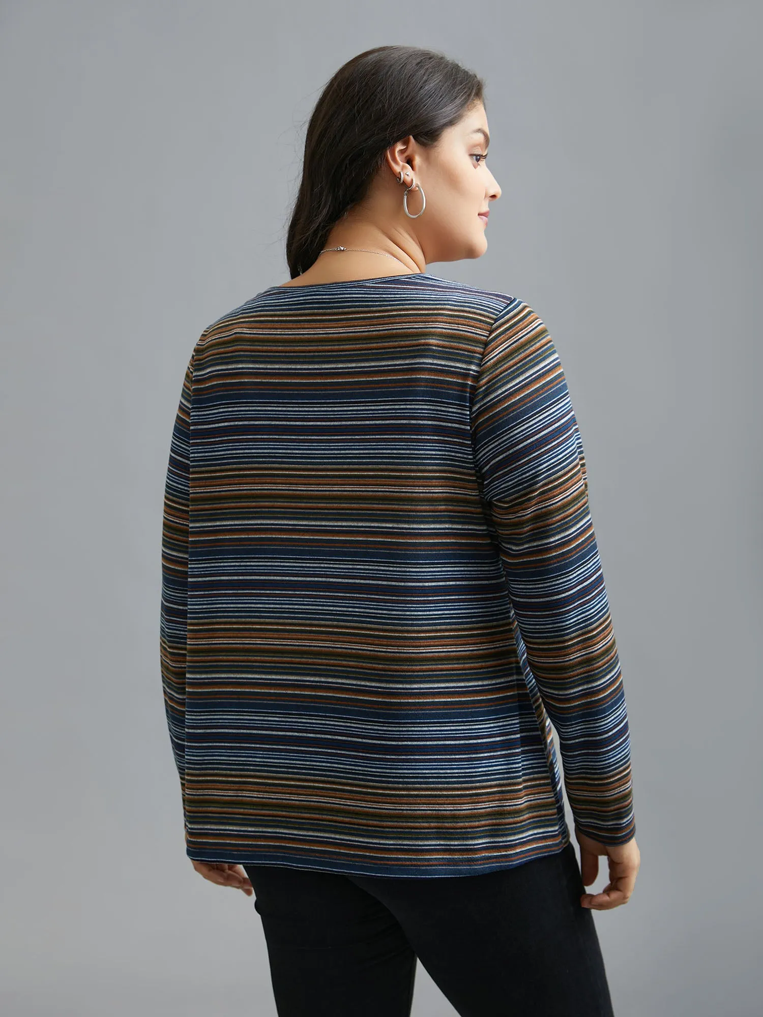 V Neck Multi-Color Stripes Slim-Fit T-Shirt sold by Bloomchic product image thumbnail 5