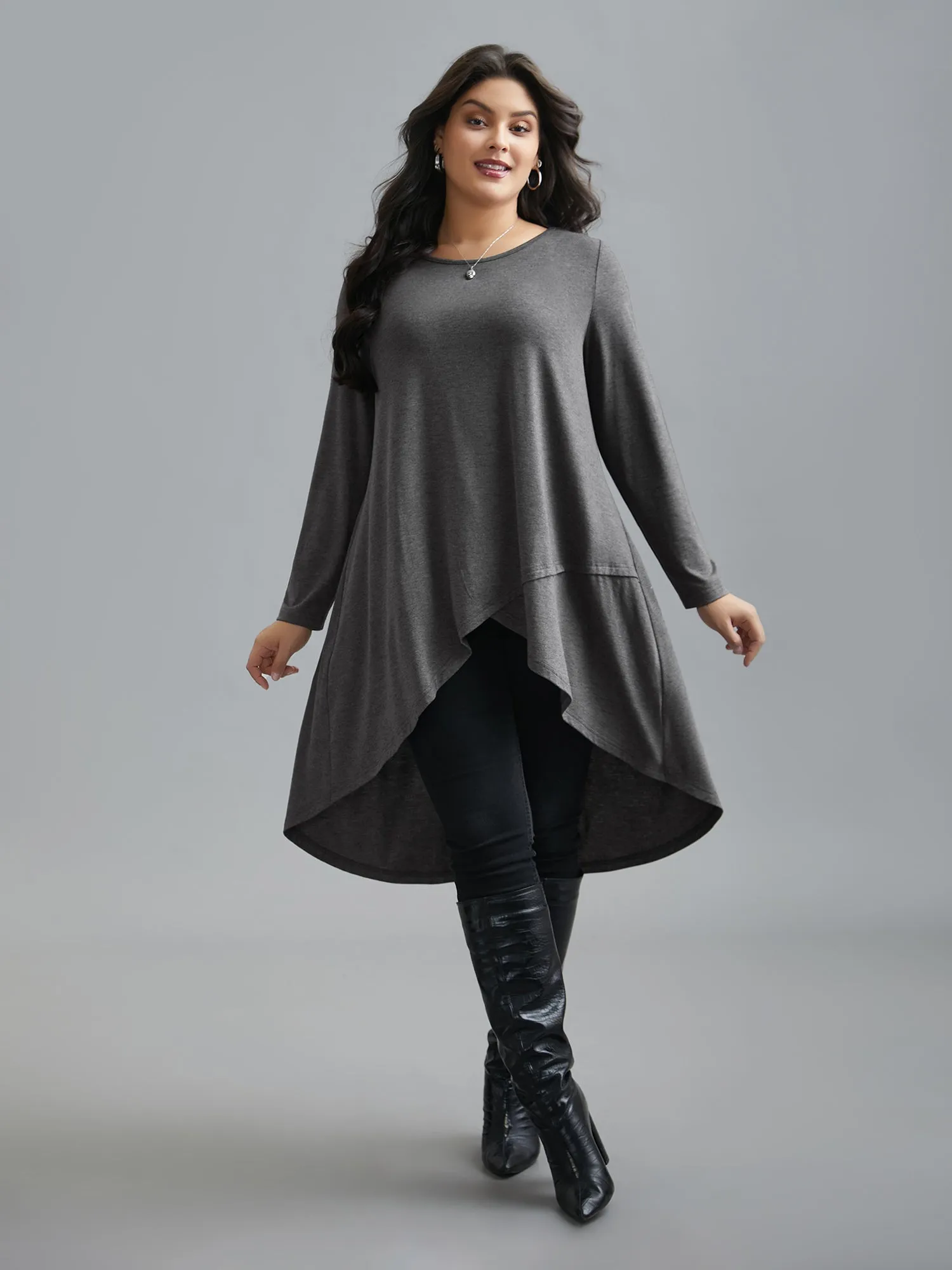 Solid Heather High Low Hem Top sold by Bloomchic product image thumbnail 2