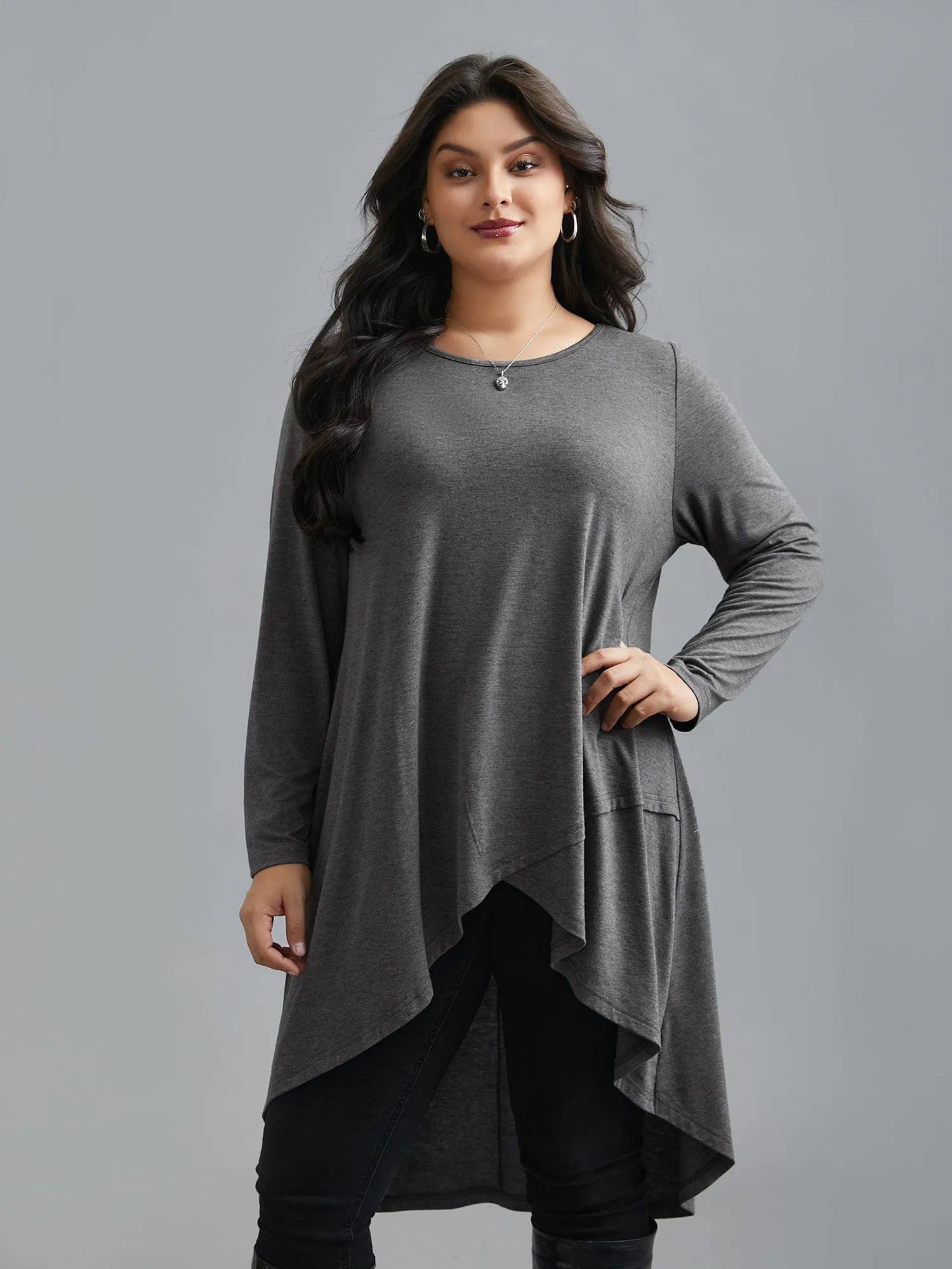 Solid Heather High Low Hem Top sold by Bloomchic