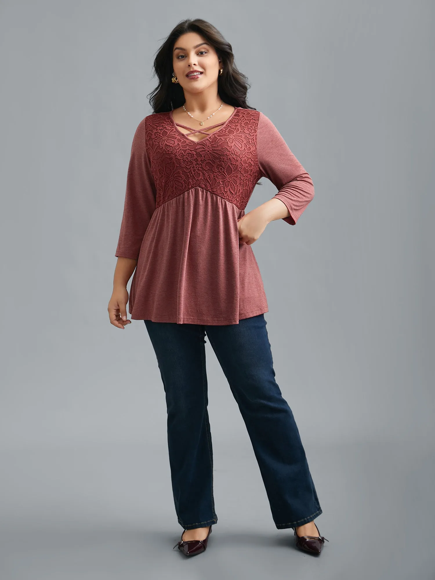 Crochet Lace Crisscross Gathered Top sold by Bloomchic product image thumbnail 2