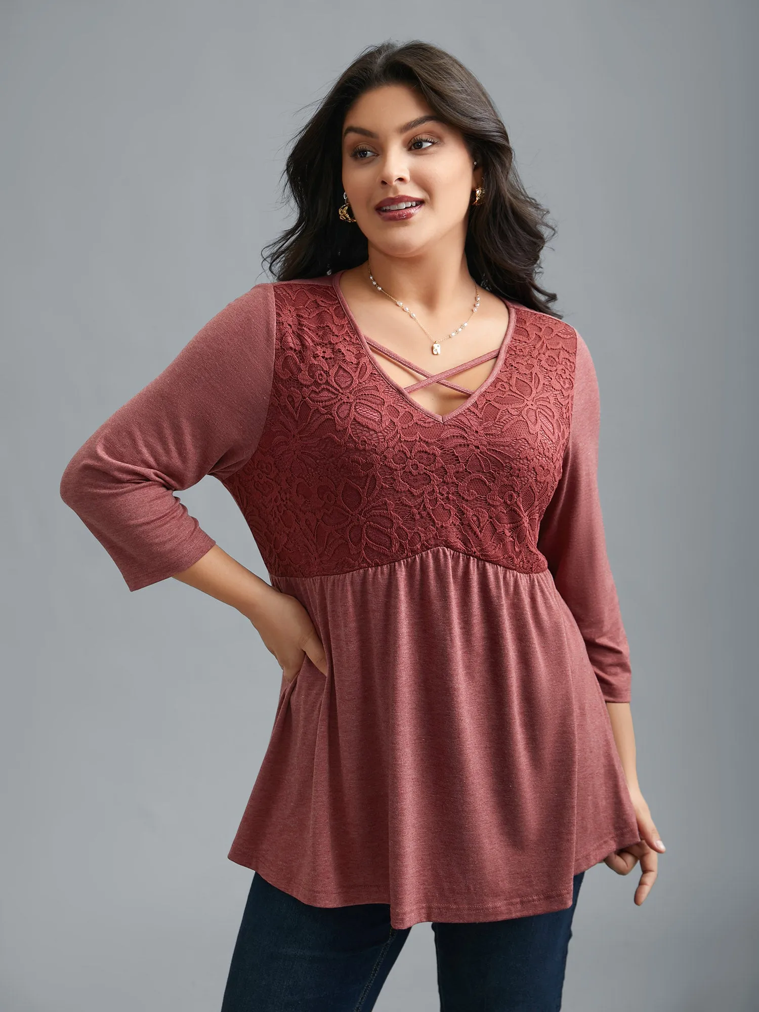 Crochet Lace Crisscross Gathered Top sold by Bloomchic
