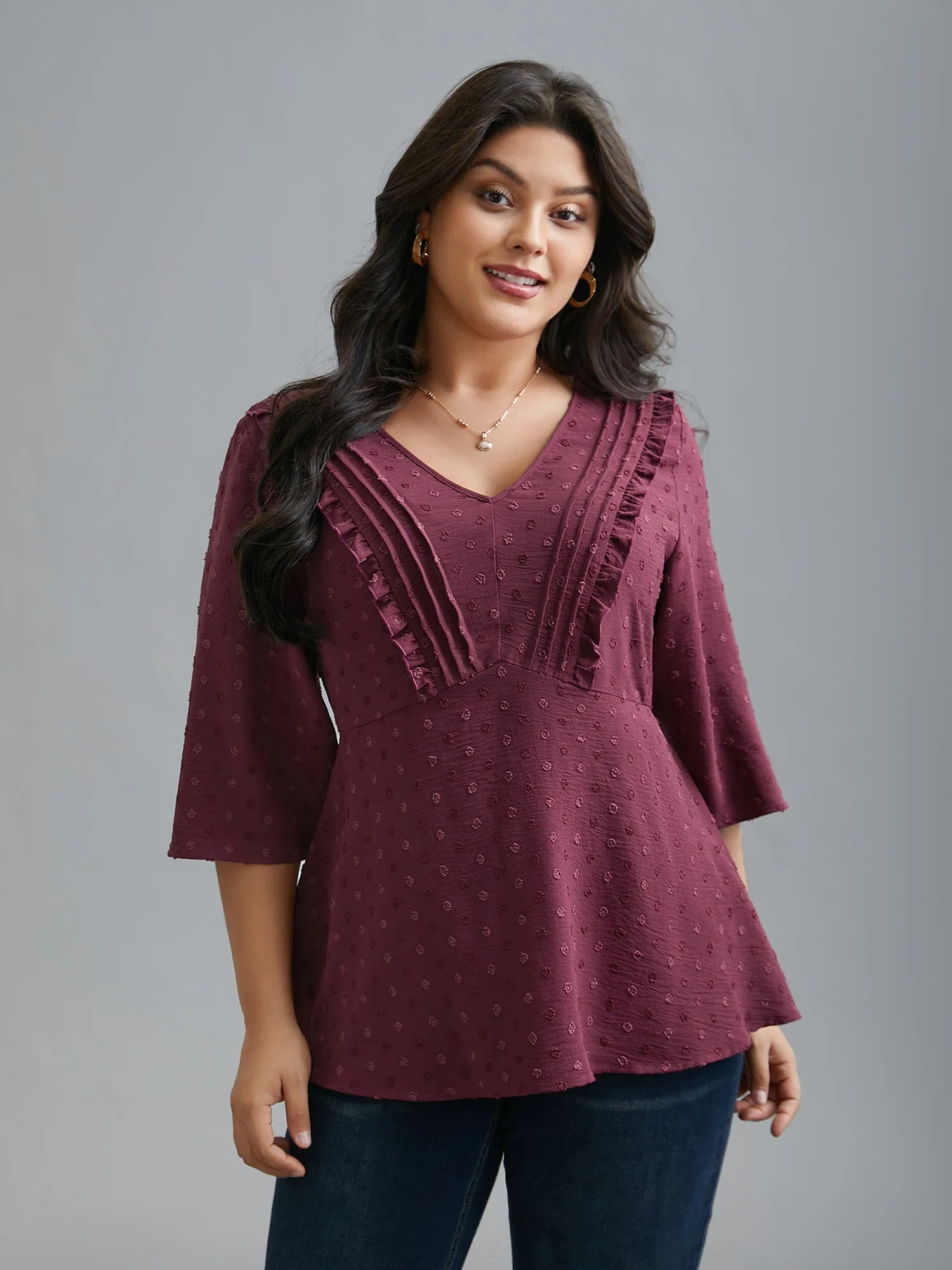 Ruffled Pleated Stretchy Waist Flowy Blouse sold by Bloomchic product image thumbnail 4