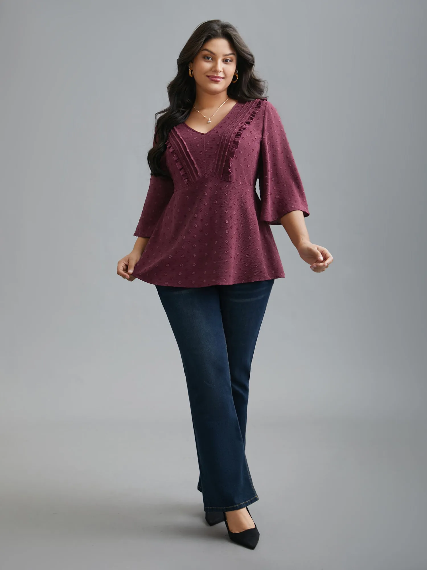 Ruffled Pleated Stretchy Waist Flowy Blouse sold by Bloomchic product image thumbnail 2