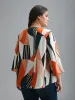 Abstract Print Tab Sleeve Blouse sold by Bloomchic