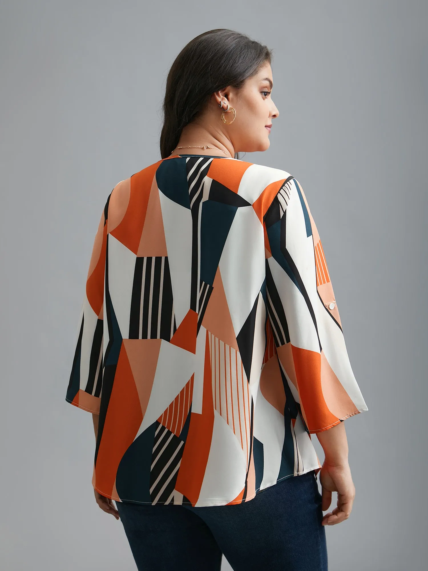 Abstract Print Tab Sleeve Blouse sold by Bloomchic product image thumbnail 5