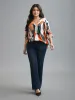Abstract Print Tab Sleeve Blouse sold by Bloomchic