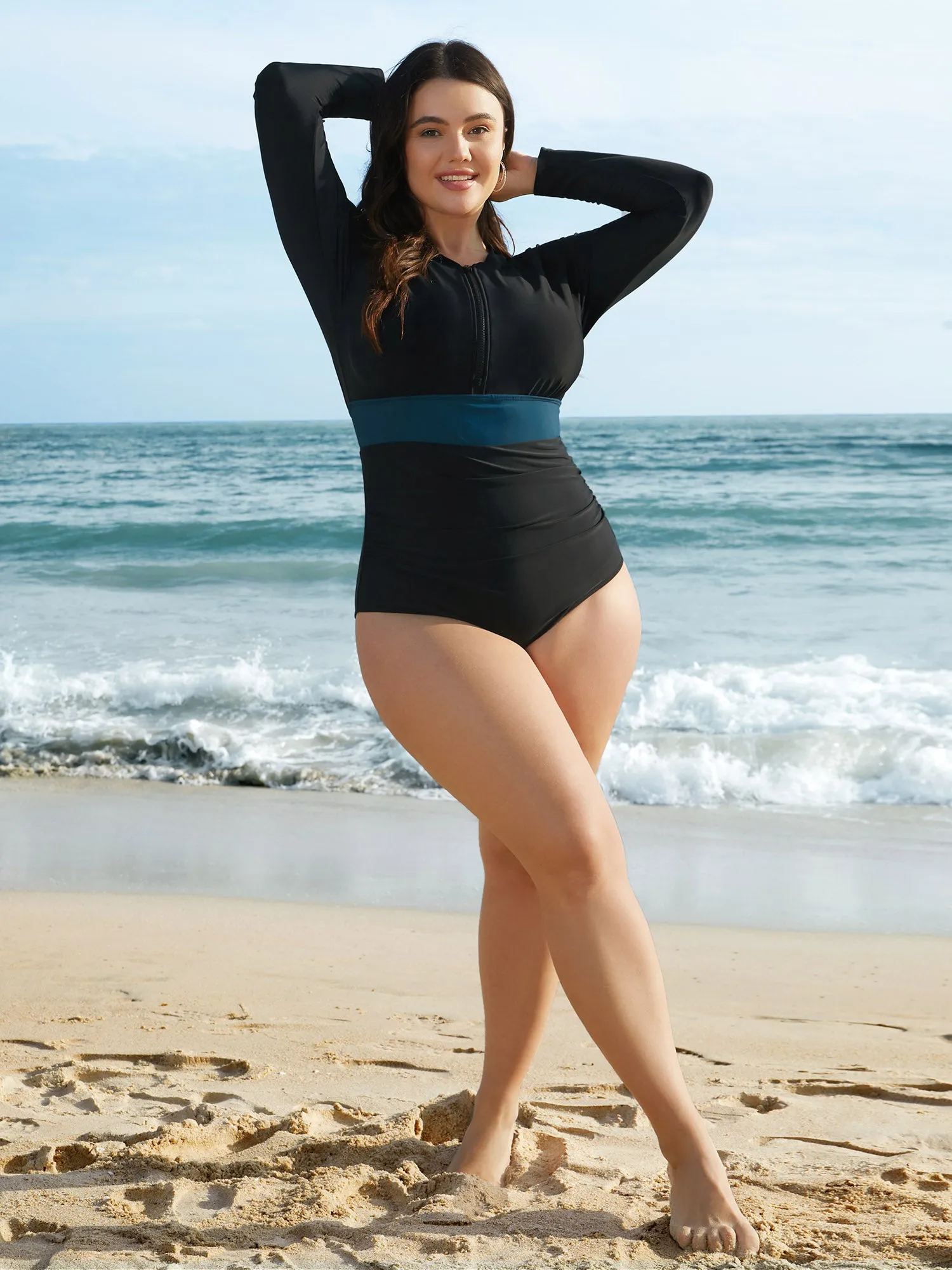 Zipper-Front Tummy Control One-Piece Swimsuit sold by Bloomchic product image thumbnail 4