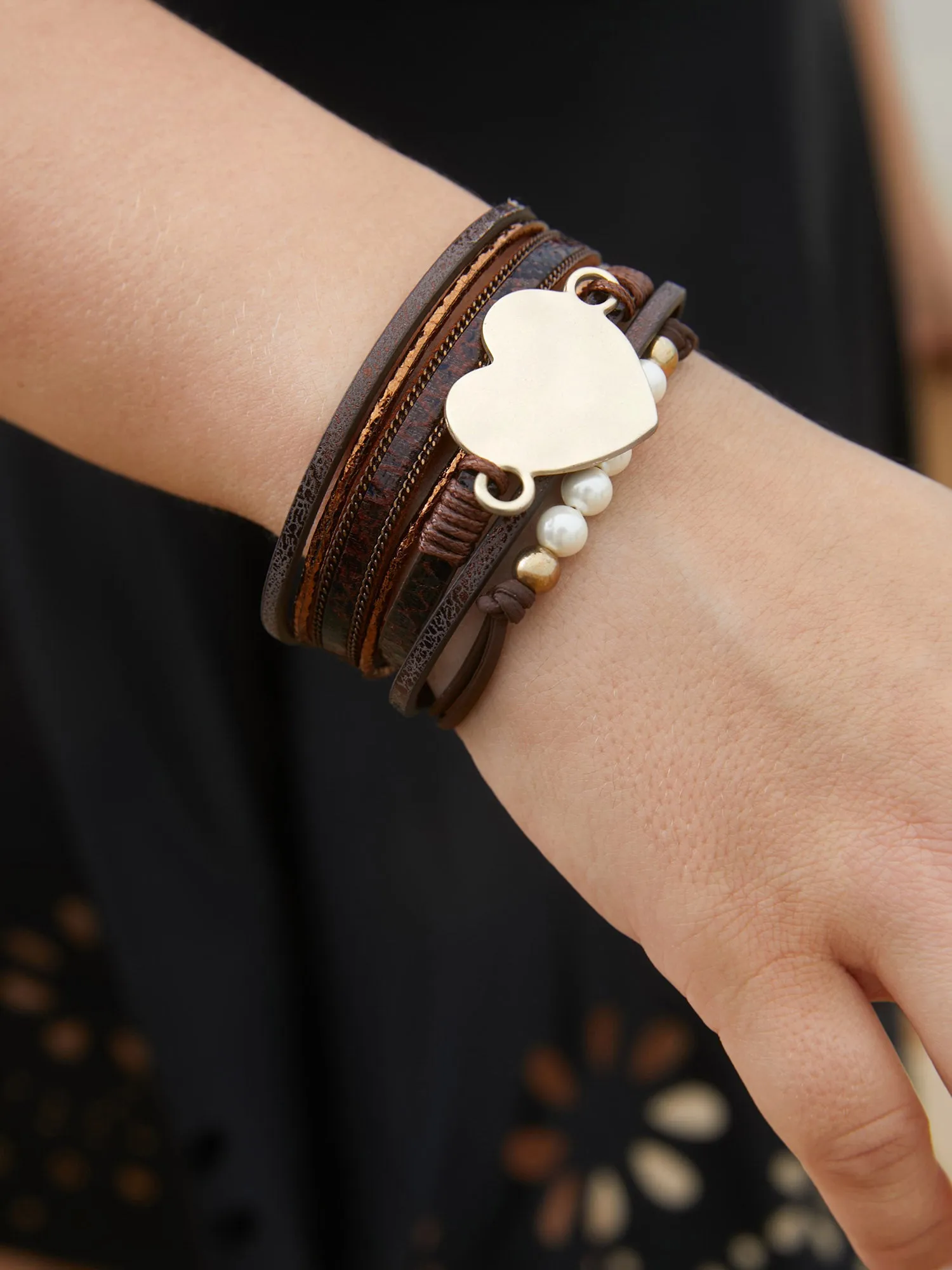 Heart Beaded Stacked Hinge Bracelet sold by Bloomchic