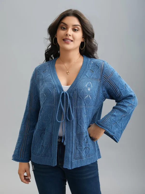 Front-Tie Textured Eyelet Knit Cardigan sold by Bloomchic