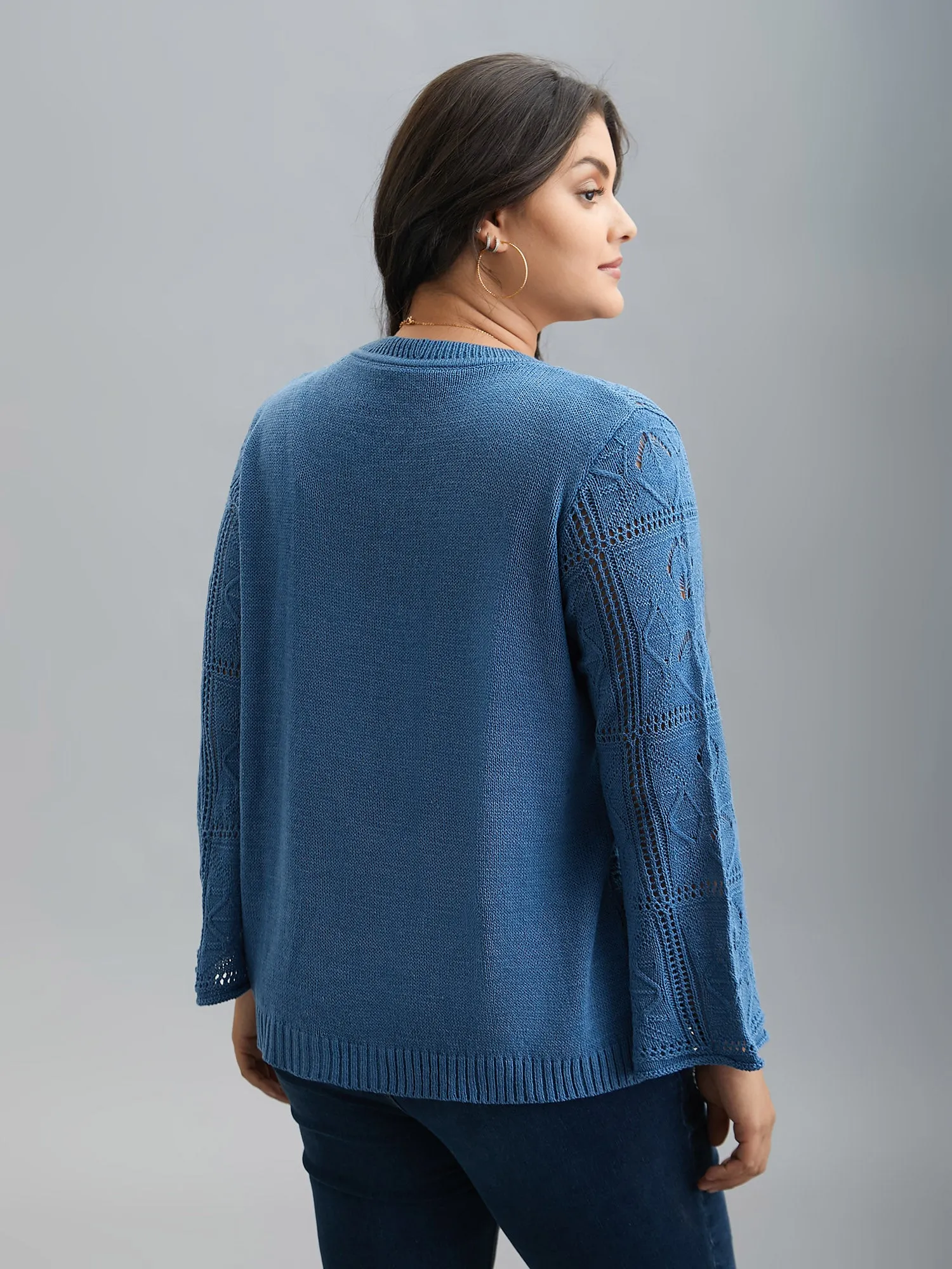 Front-Tie Textured Eyelet Knit Cardigan sold by Bloomchic product image thumbnail 2