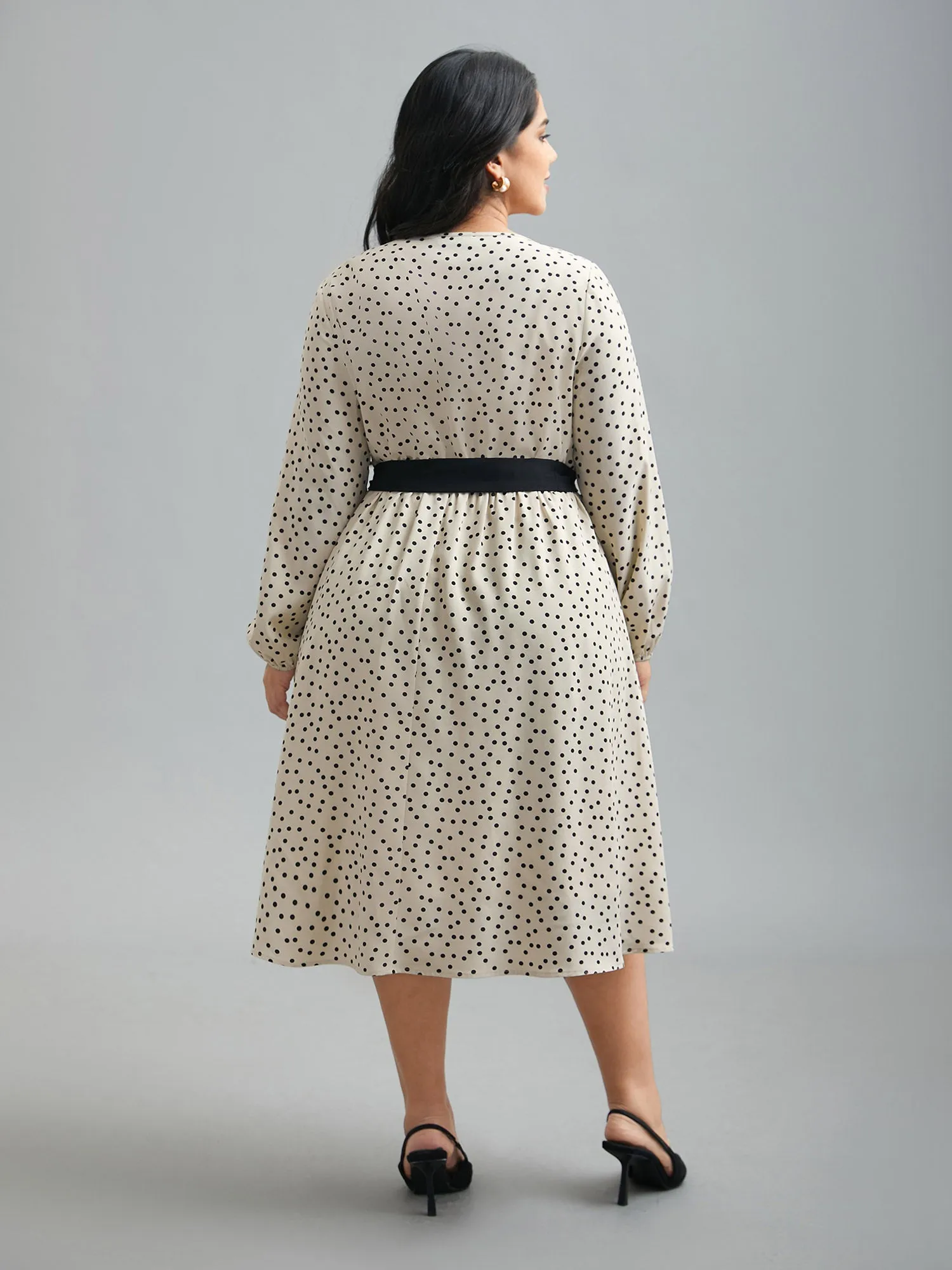 Round Neck Polka Dot Waist-Tie Midi Dress sold by Bloomchic product image thumbnail 5